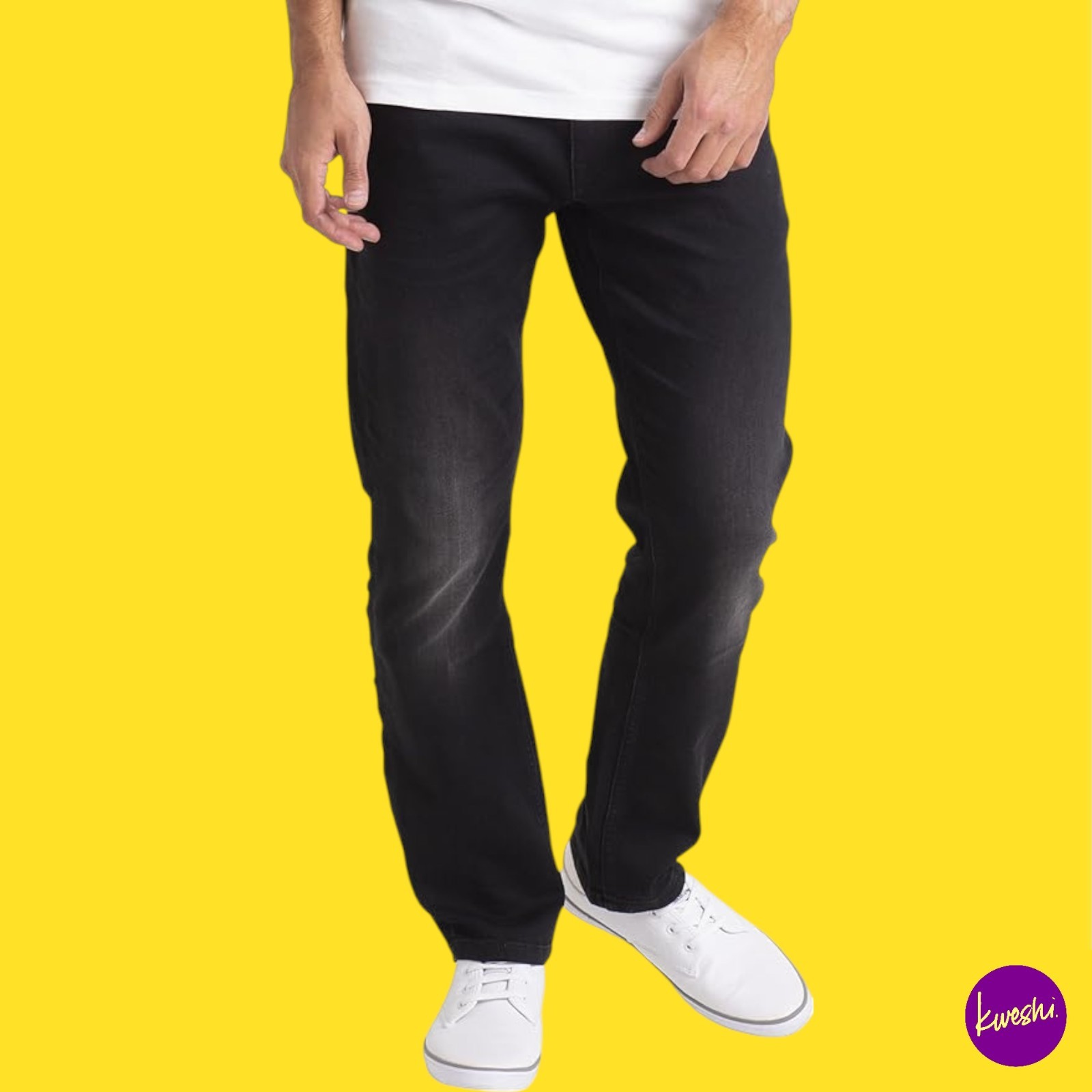 WESTACE Men’s Slim Fit Stretch Jeans, Straight Leg, Black, 32W x 30L