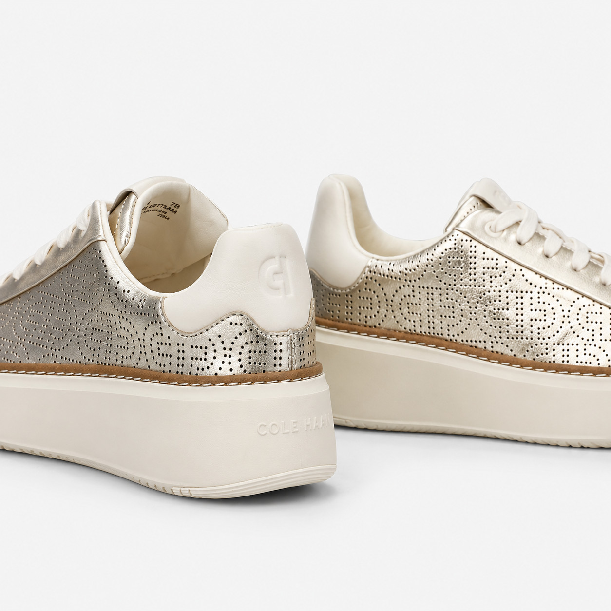 Cole Haan GrandPro Women Sneakers Size 8.5B Gold Leather Platform Low Top Shoes
