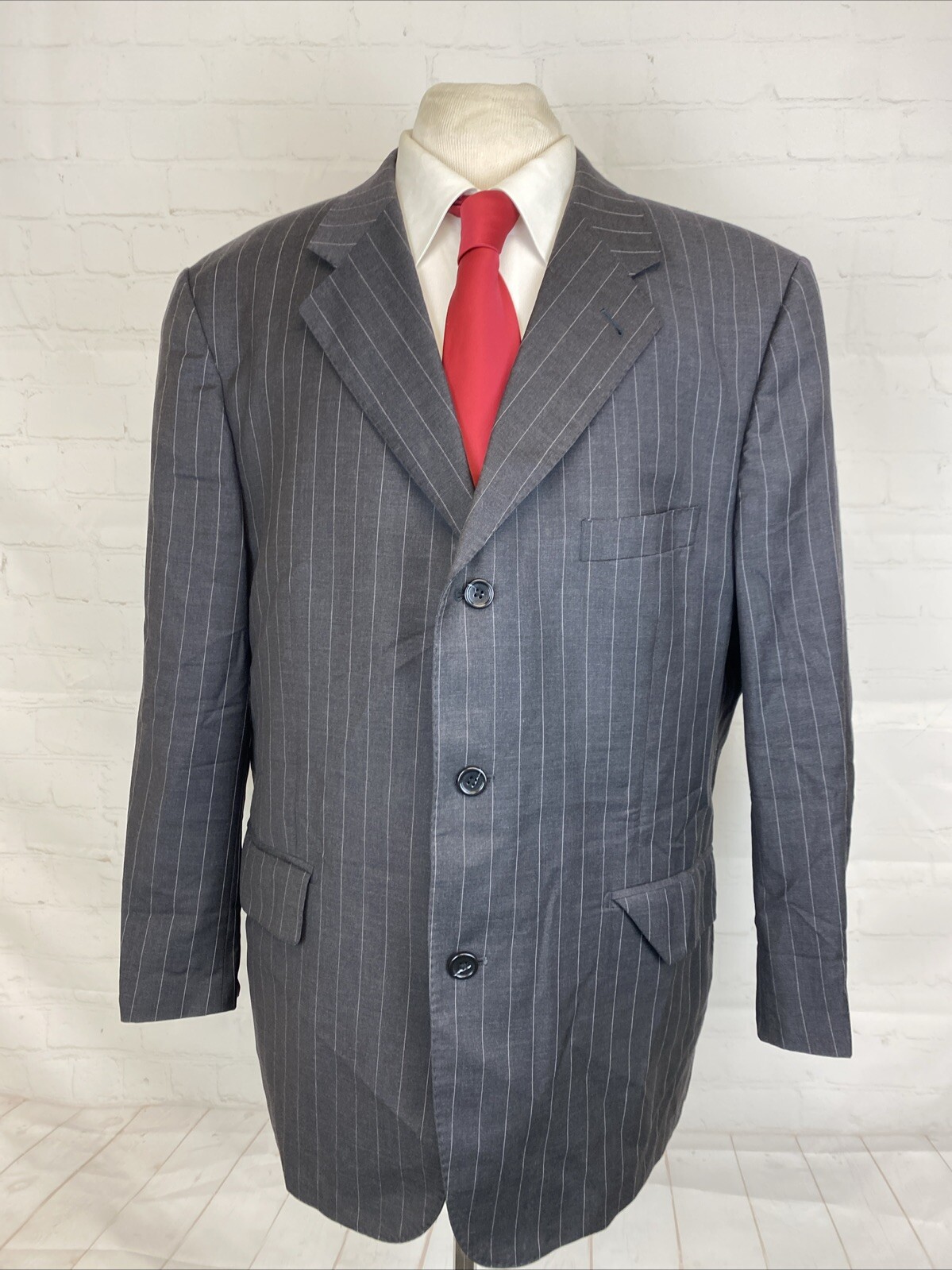 Baroni Men’s Dark Gray Striped Super 150’s Wool Blazer 46S $495 Three Button