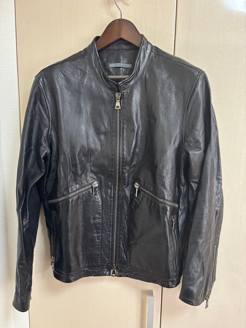 John Varvatos Leather Jacket Black Rider Single Cafe Racer Size 50 Stand Collar