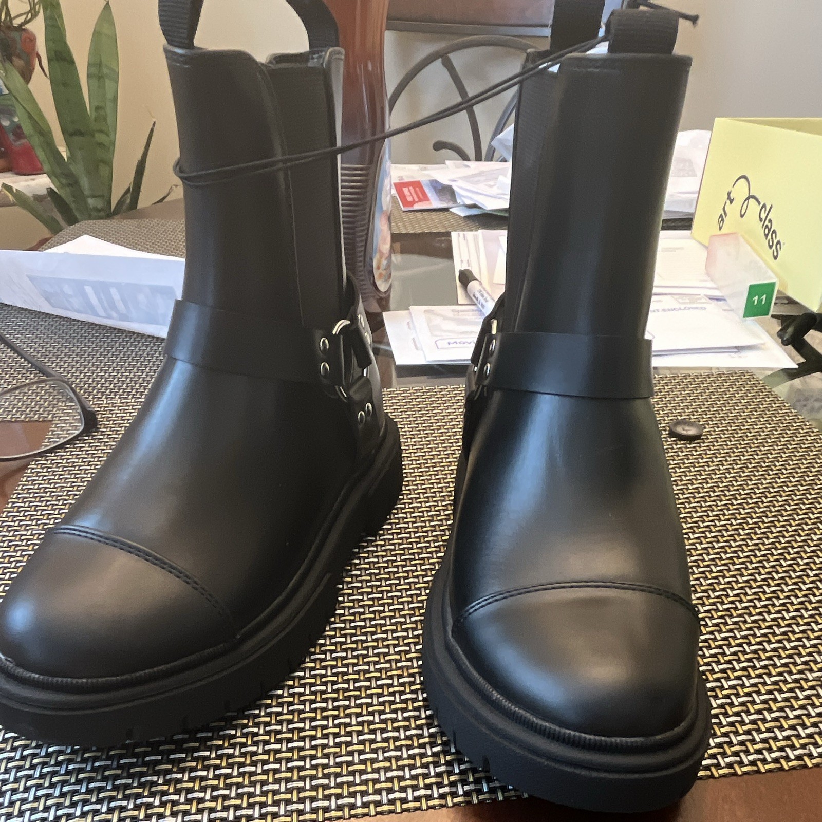 Target Men’s Black Biker Ankle Boots Zip Closure Buckle Accent Round Toe