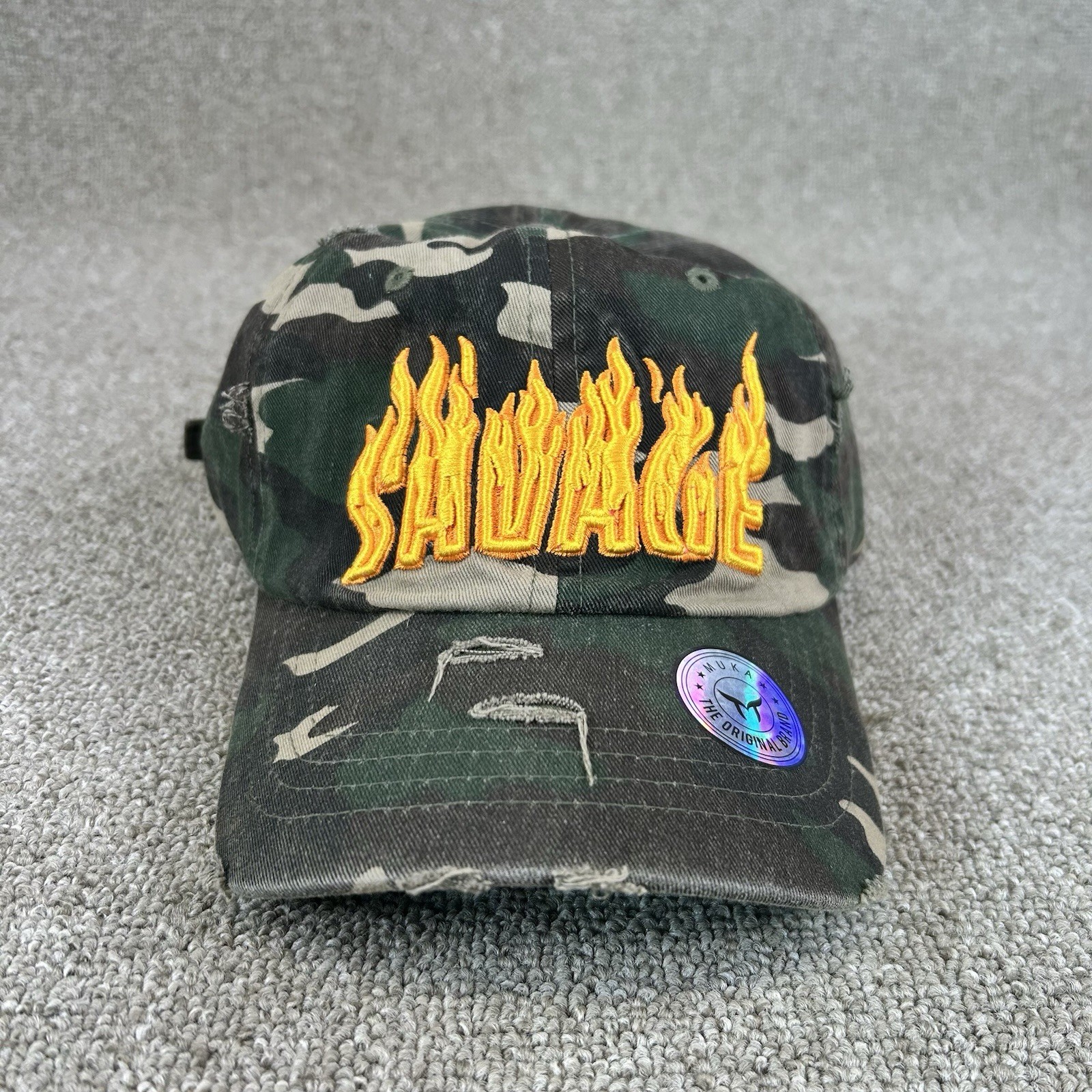 Muka “Savage” Dad Cap Hat Camo Distressed Adjustable New Without Tags
