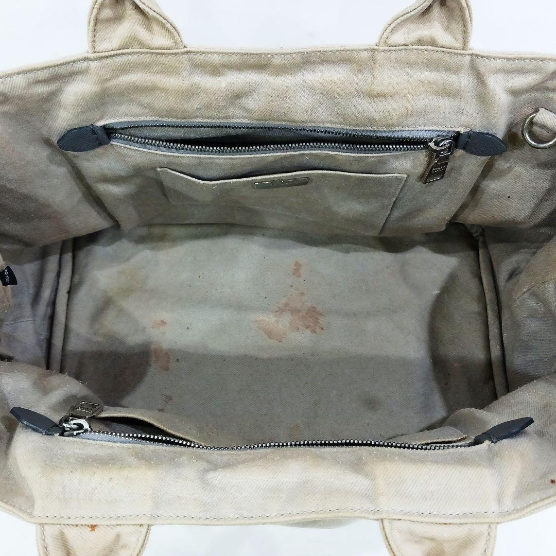 PRADA Canapa Bijou 2 Way Leather Canvas Shoulder Handbag Greige Silver Auth