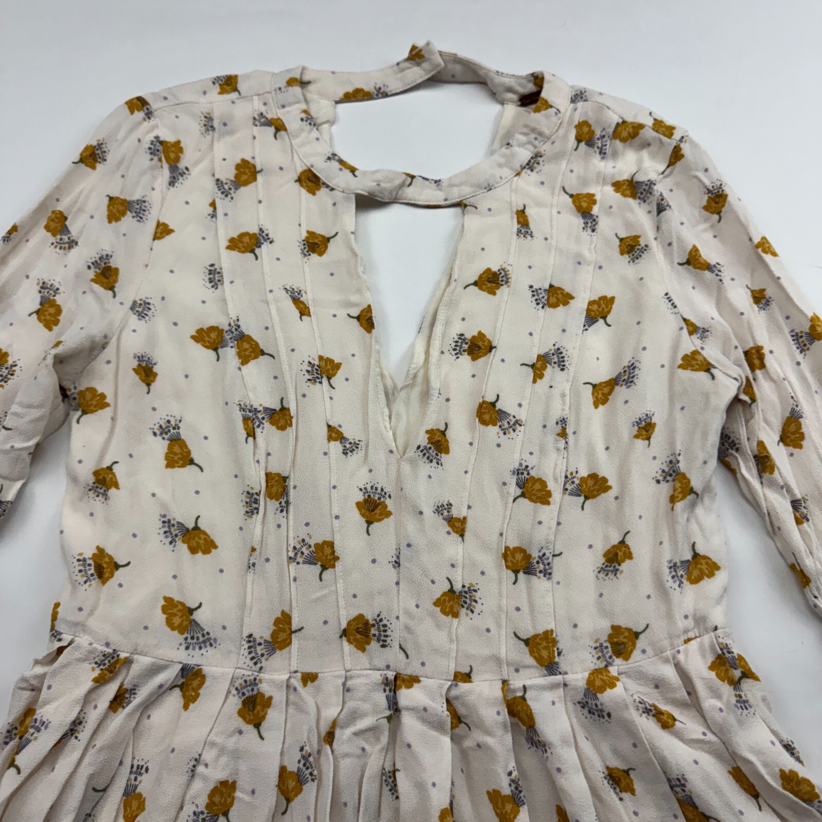 Free People Tegan Ivory Floral Long Flare Sleeve Mini Dress Rayon Sz 4 OB536552