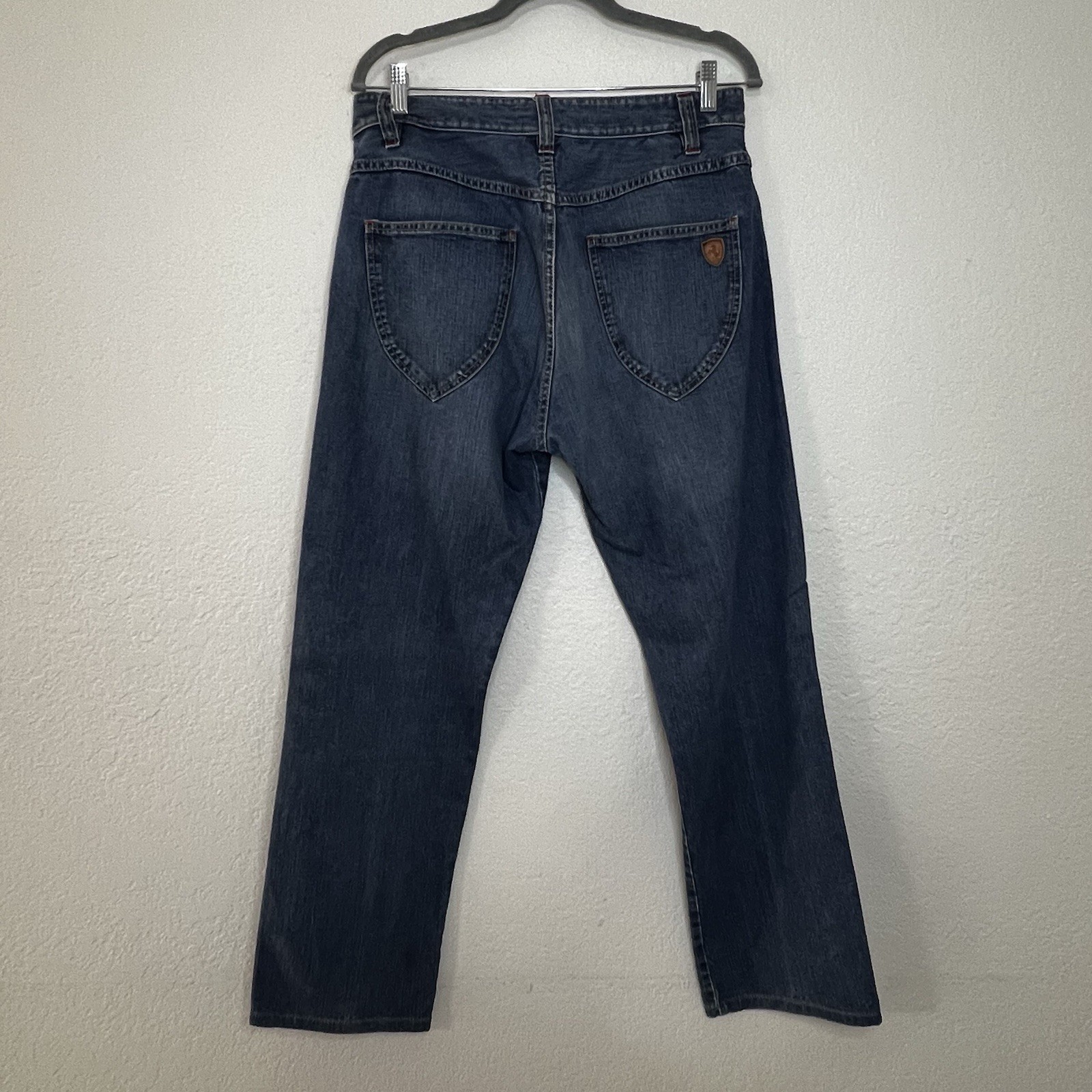 VTG Ferrari Button Fly Blue Denim Jeans Leather Logo Italian Men’s 33×30.5 IT 50