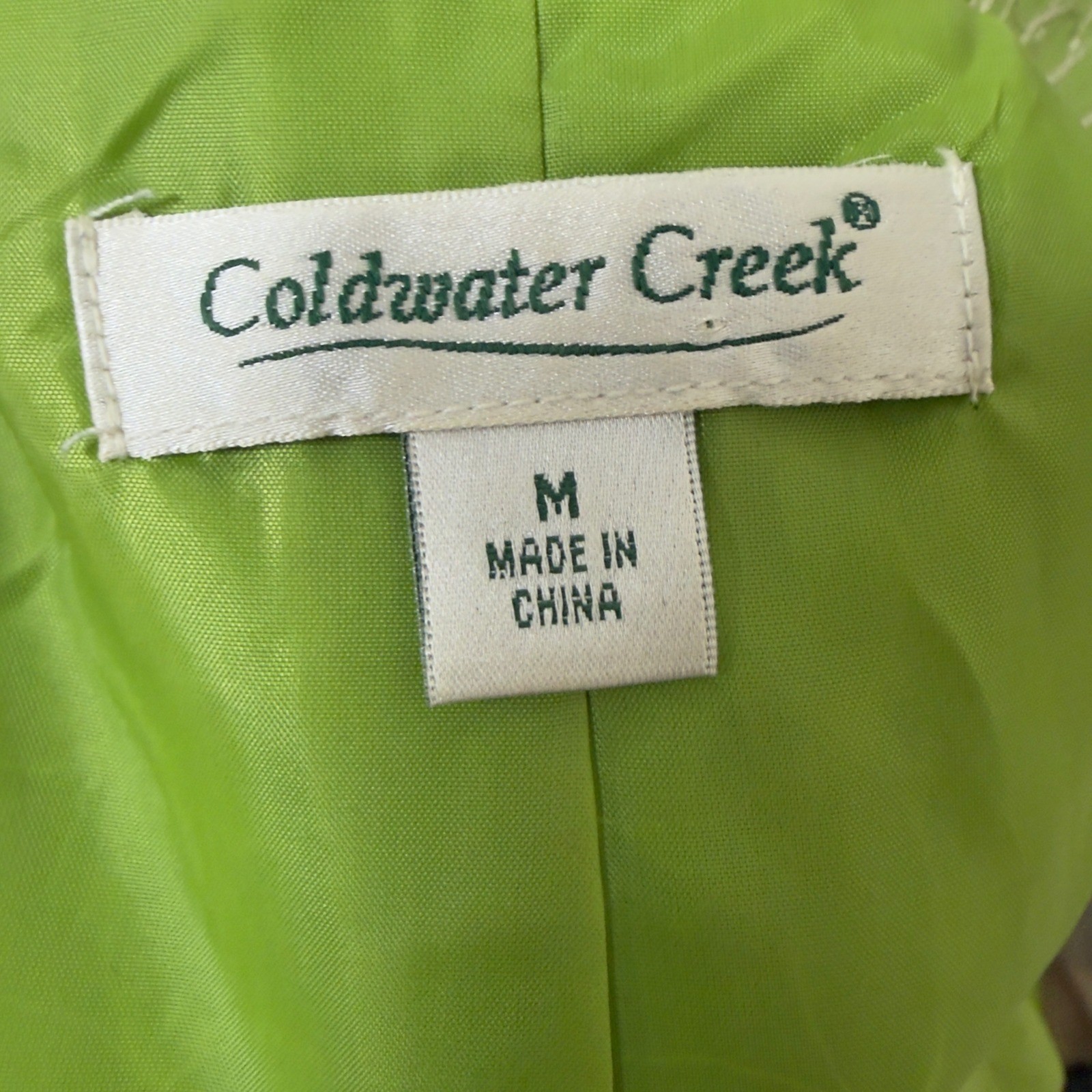 Coldwater Creek Lime Green Embroidered Blazer Mandarin Collar Open Front