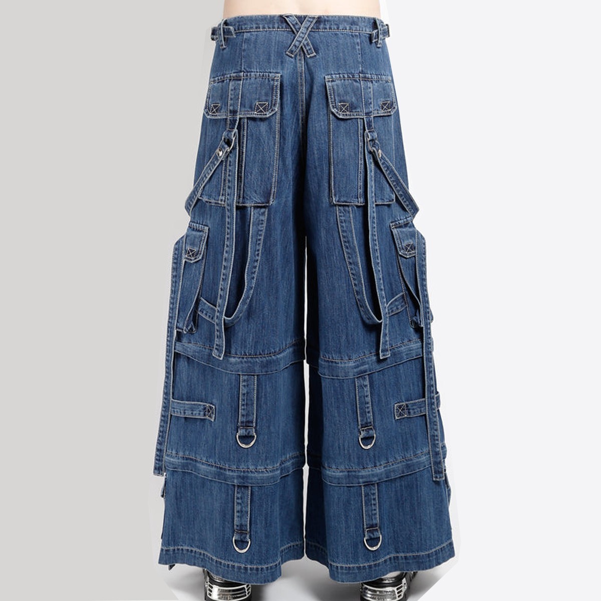 Fit Nexus Men Gothic D-Ring Strap Blue Denim 3-ways Pants