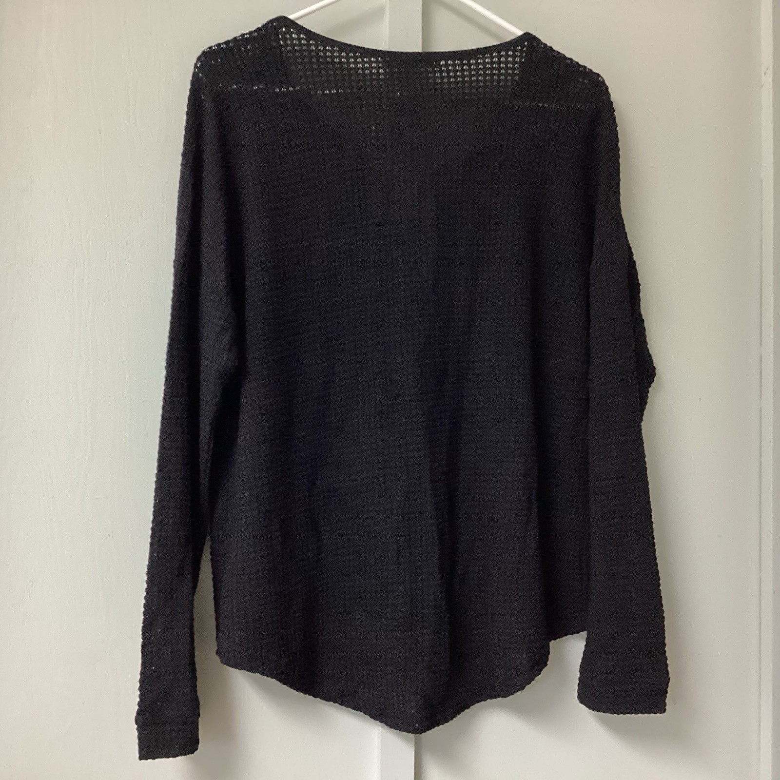 ADREAMLY Black Semi-Sheer Blouse Women’s Size Medium Waffles Studs Hole Knit New