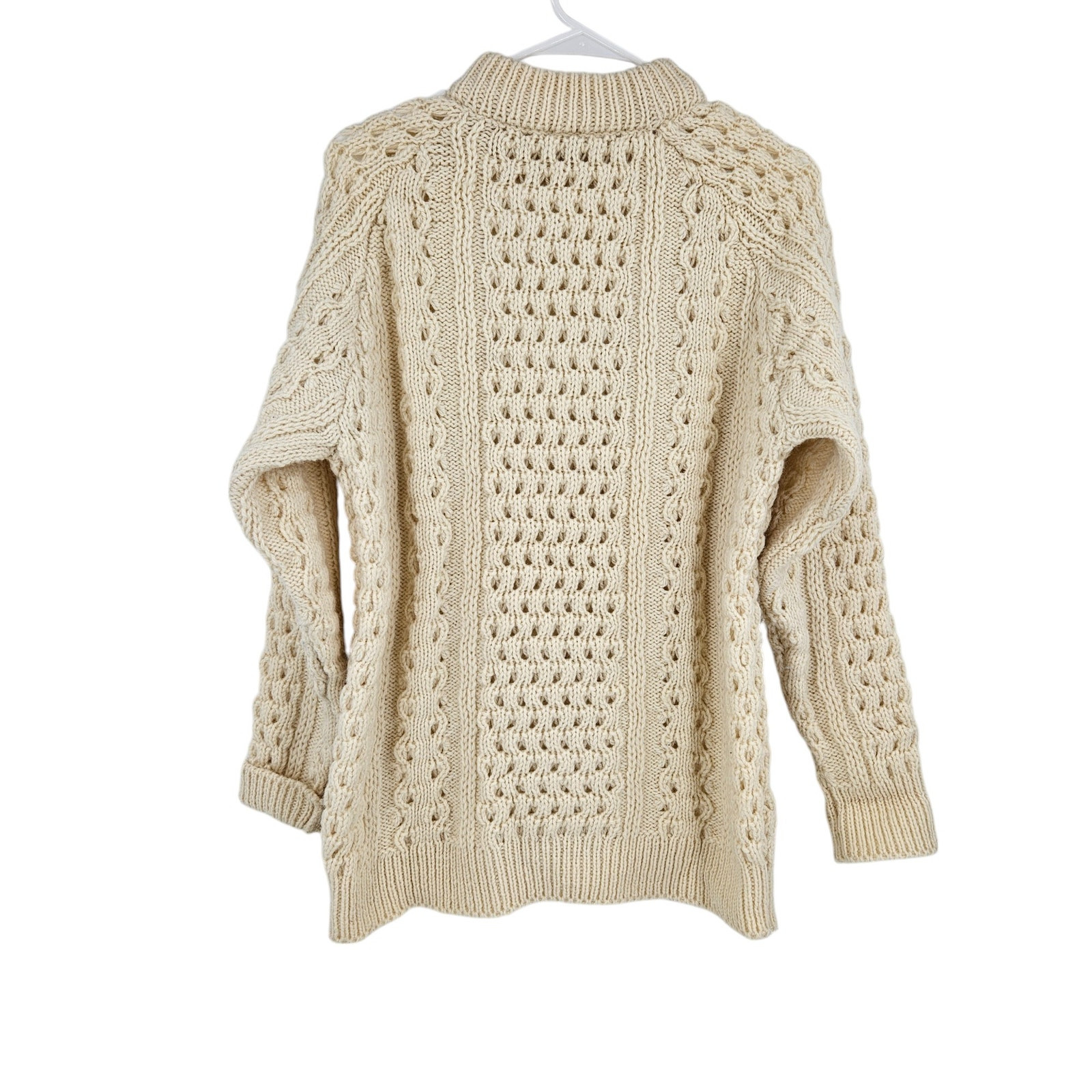 John Molloy Irish Fisherman Men’s Sweater Cream New Wool Donegal Cable Knit Sz S