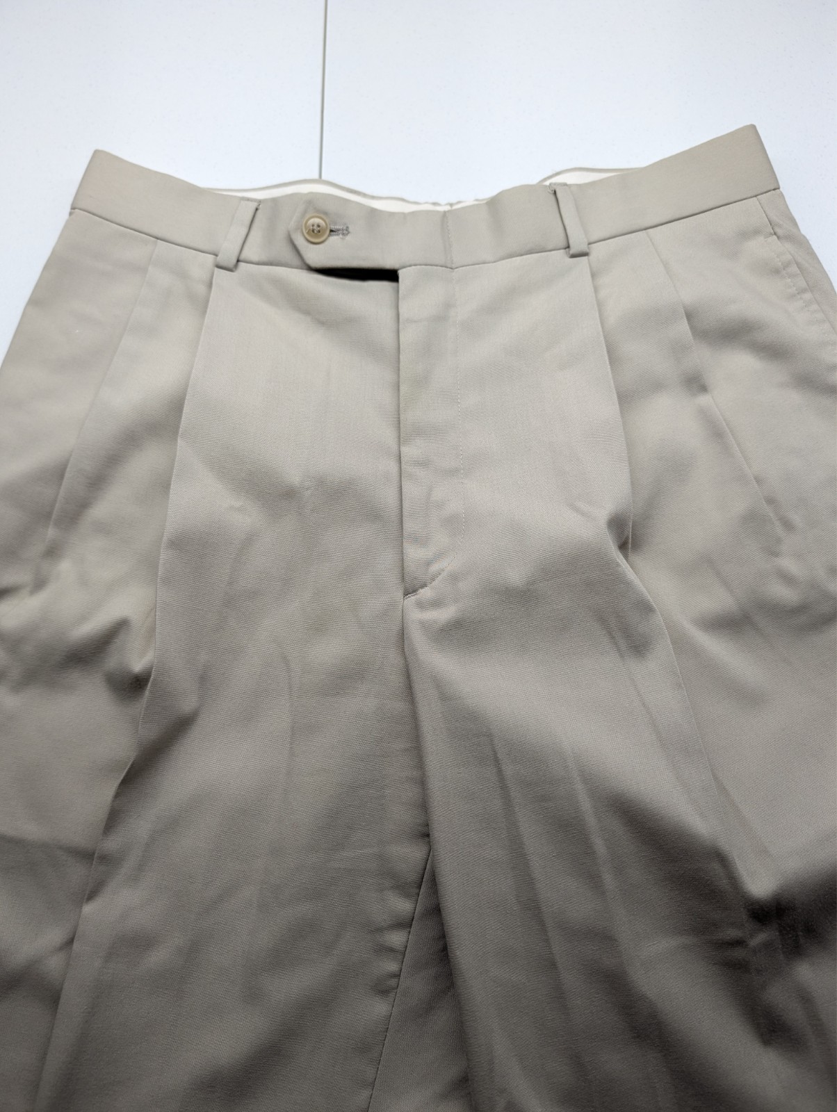 Haspel Perfect Poplin 2 Piece Suit Mens 44R Pants 32×33 Solid Beige Cream Cotton