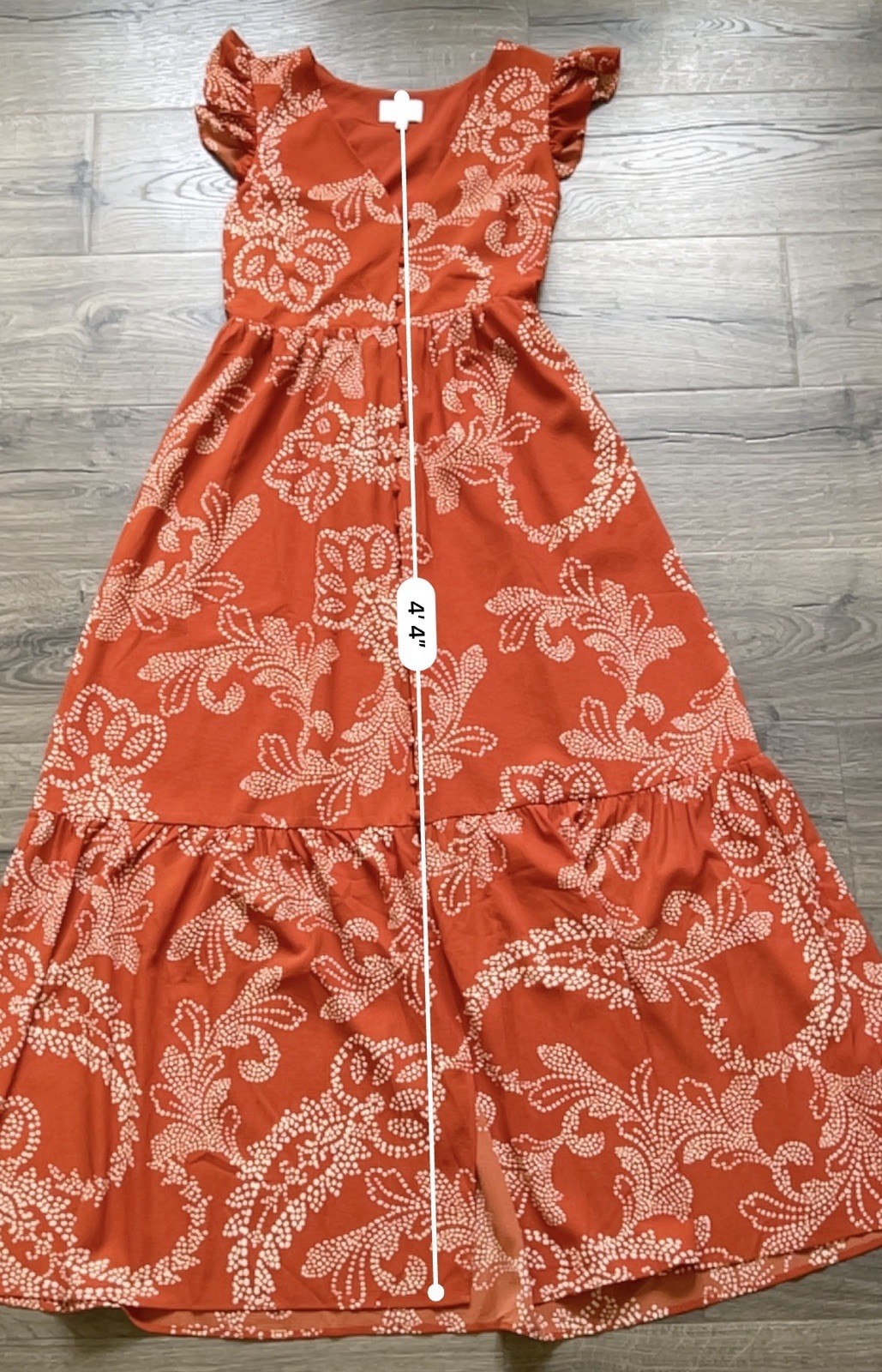 SugarLips Women’s Orange White Floral V-Neck Flutter Sleeve Smocked Maxi M