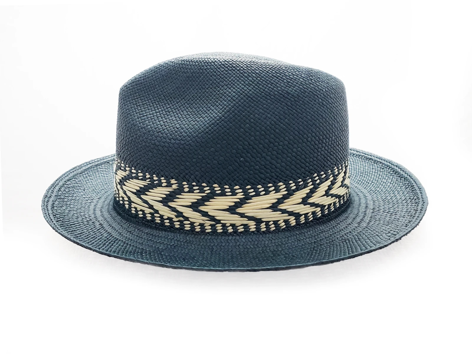 Authentic Ecuadorian Panama Hat – Blue Handwoven Toquilla Straw – Size 60