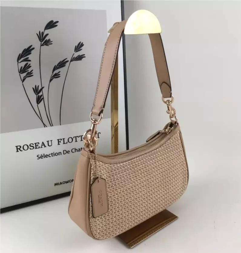 COACH CR350 Teri 2way Shoulder Bag Straw Leather Latte Multi outlet New