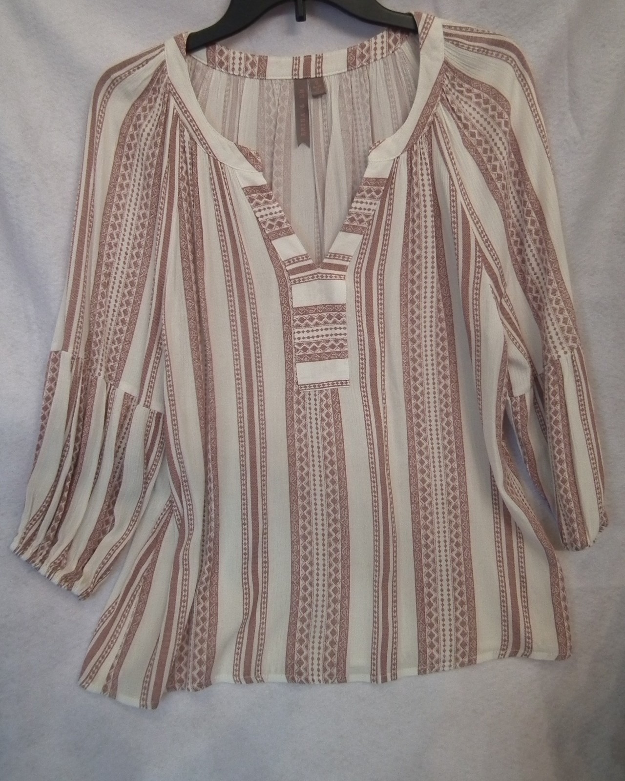 Brina & Em Brick Red White Boho Peasant Shirt Long Sleeve Size Small NWOT