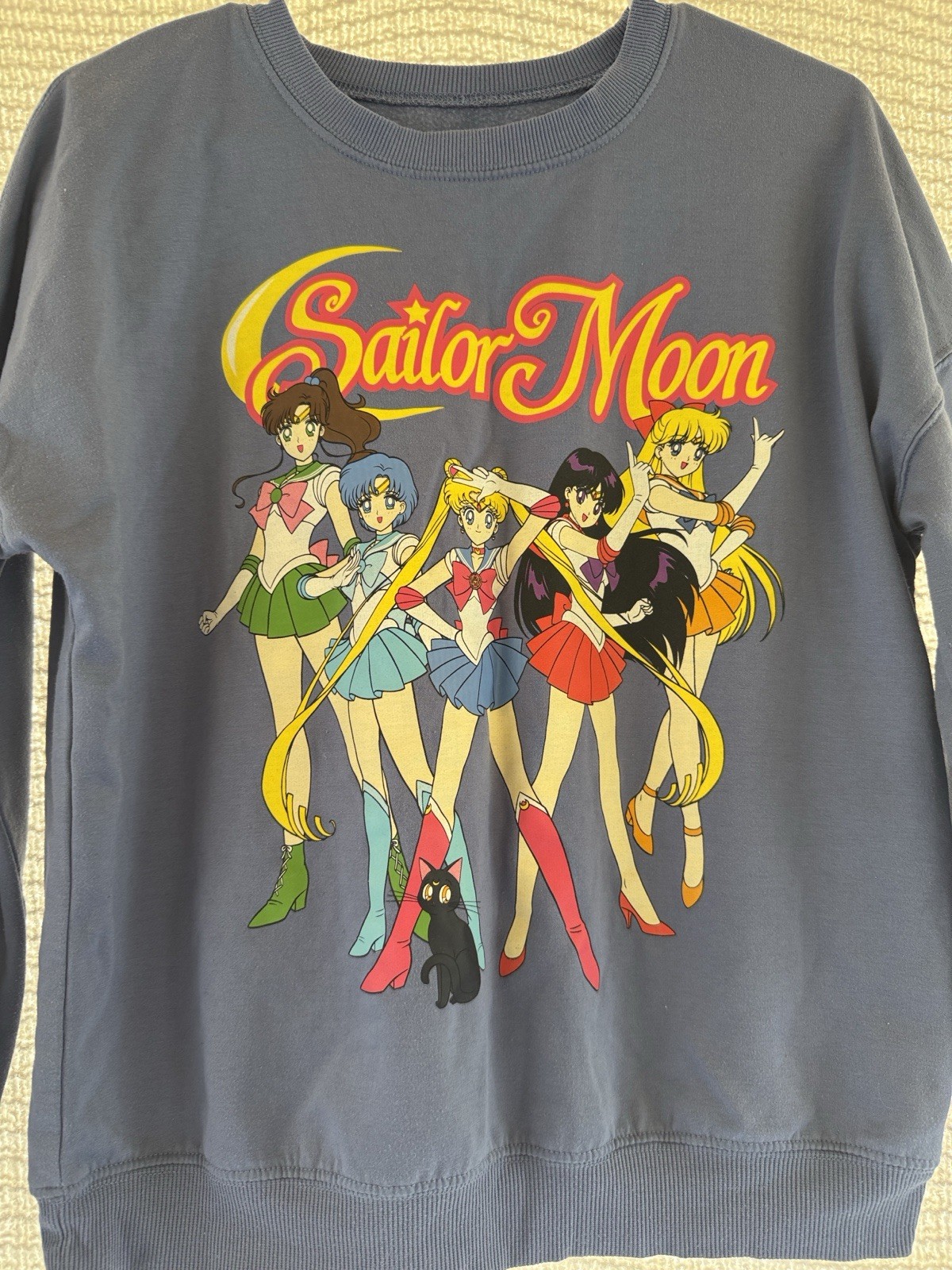 Sailor Moon Women’s S Pullover Knit Sweatshirt Blue Graphic Anime Polyester