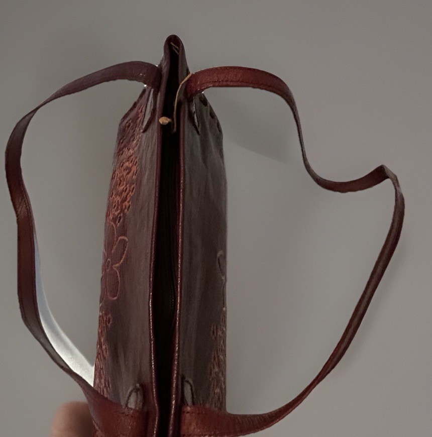 Vintage Tooled Stamped Leather Brown Hippie Purse Boho 10” X 7” X 3”