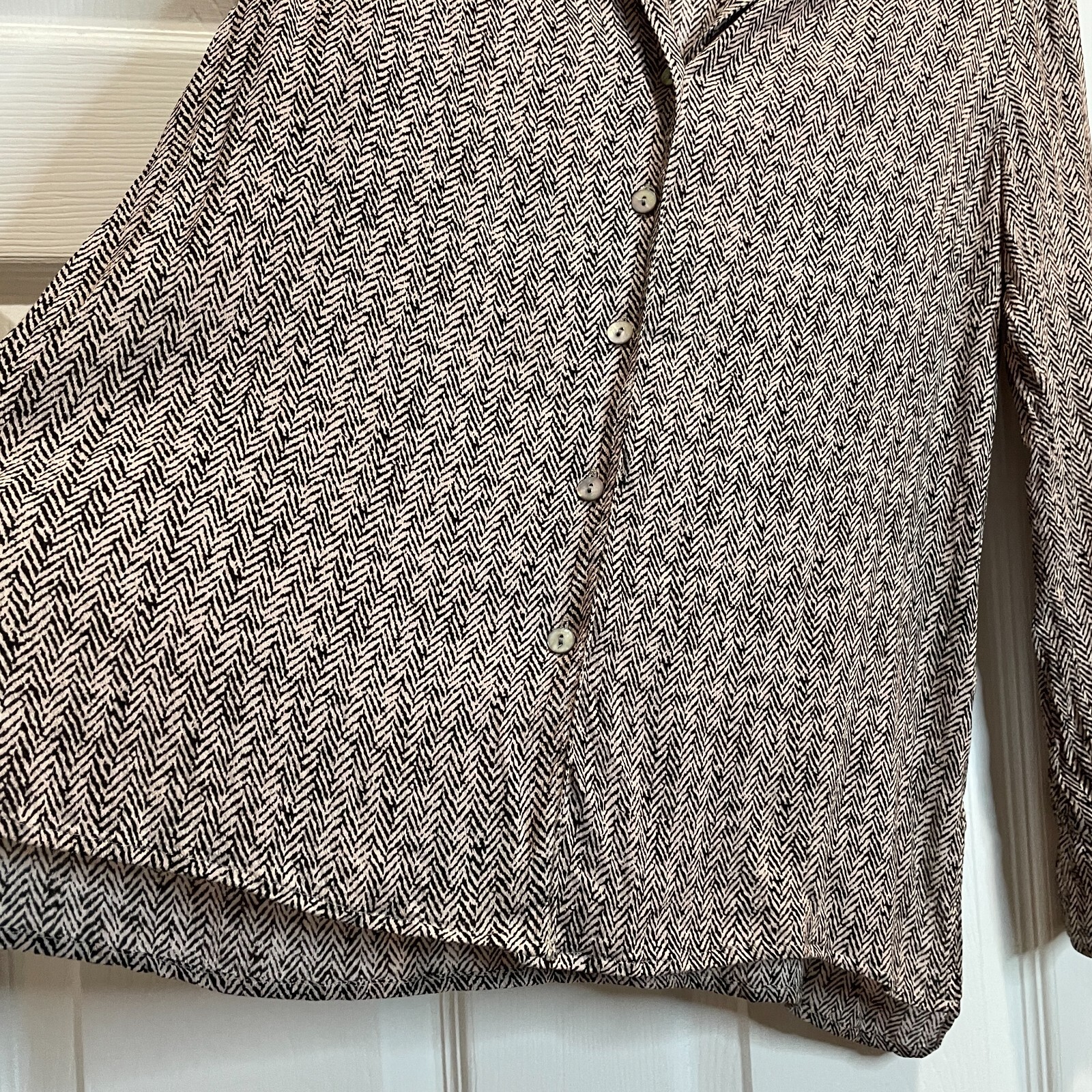 J Jill Med Petite Blouse Brown Herringbone Feminine Ruffle Cuff English Country