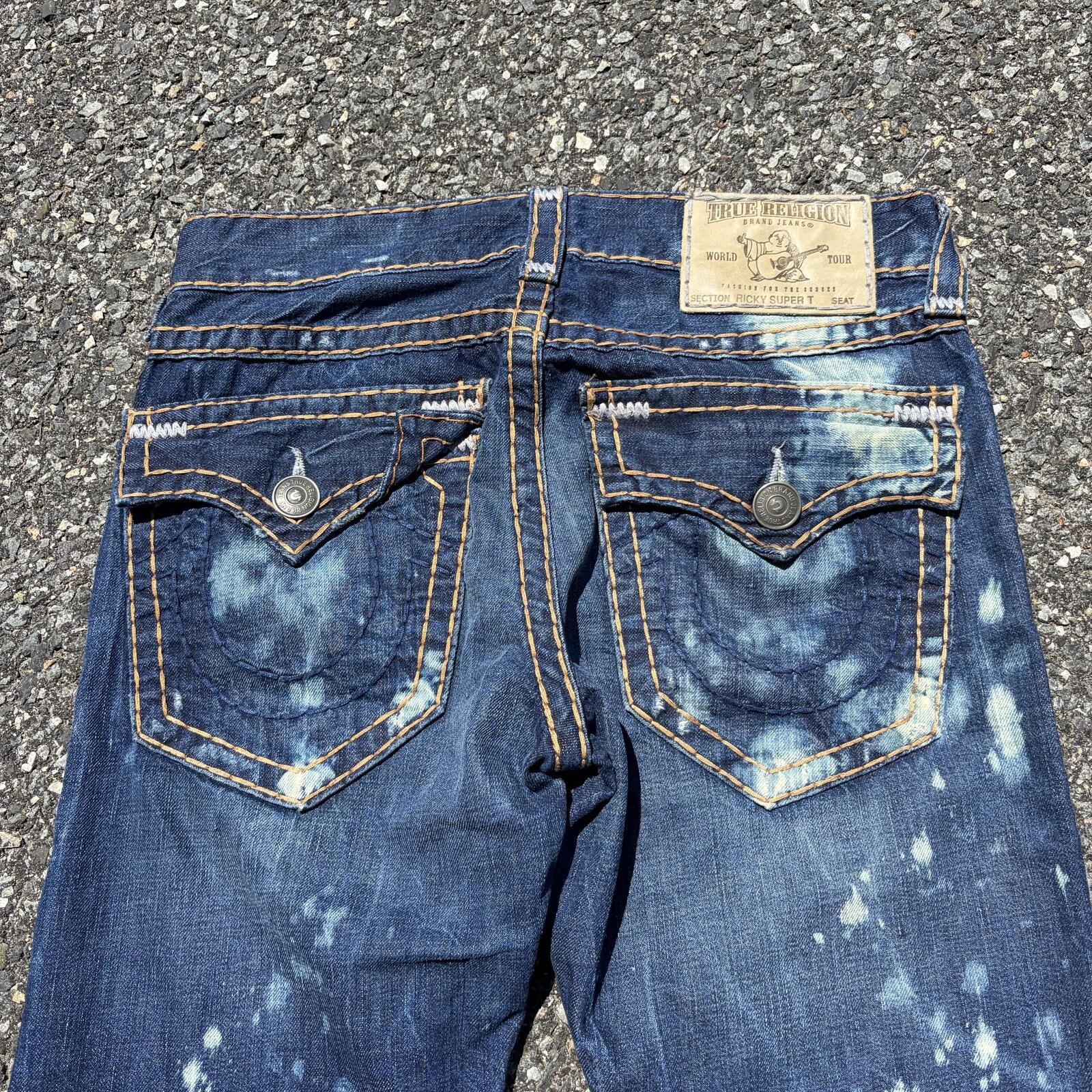 True Religion Ricky Super T Distressed Paint Splatter Jeans