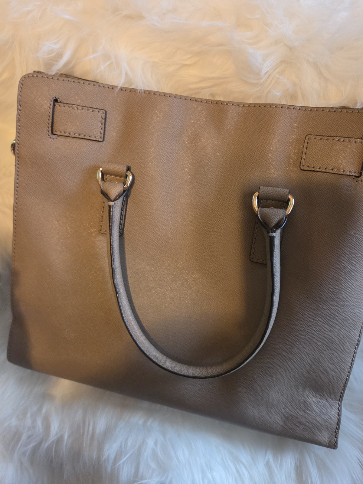 Michael Kors Taupe Satchel Top Handle Bag, Magnetic, Detachable Strap, Gold HW