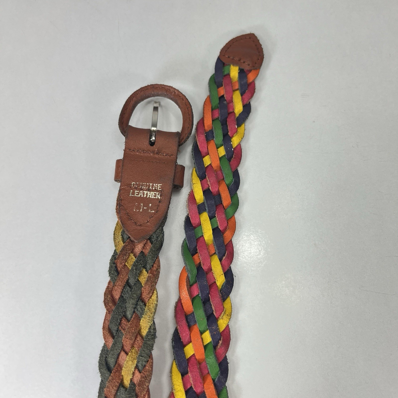 Colorful Worn Leather Braided Belt – Women’s Size 34
