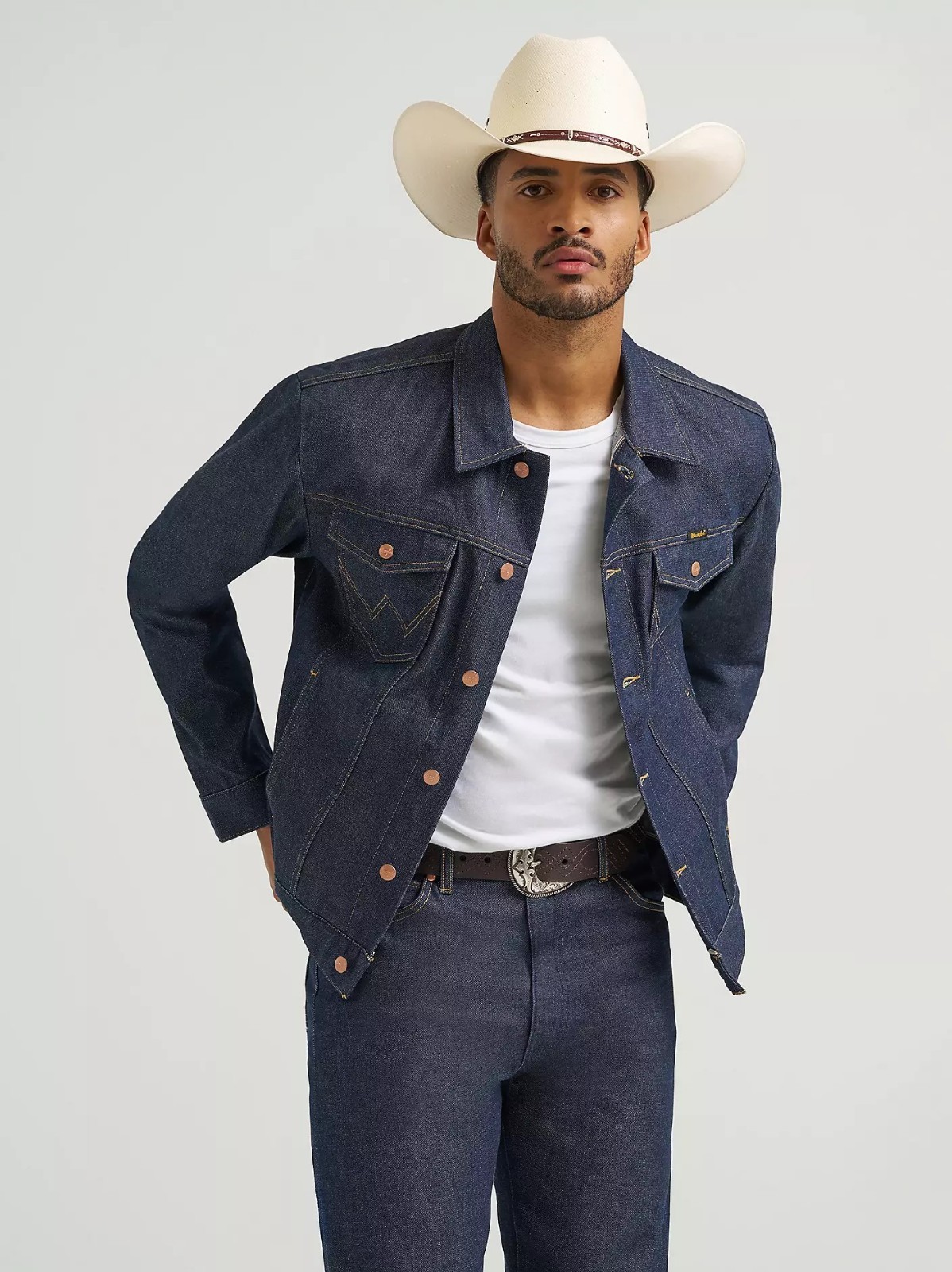 Wrangler Men’s Selvedge Denim Jacket Cowboy Cut Raw Indigo 14.75 oz 100% Cotton