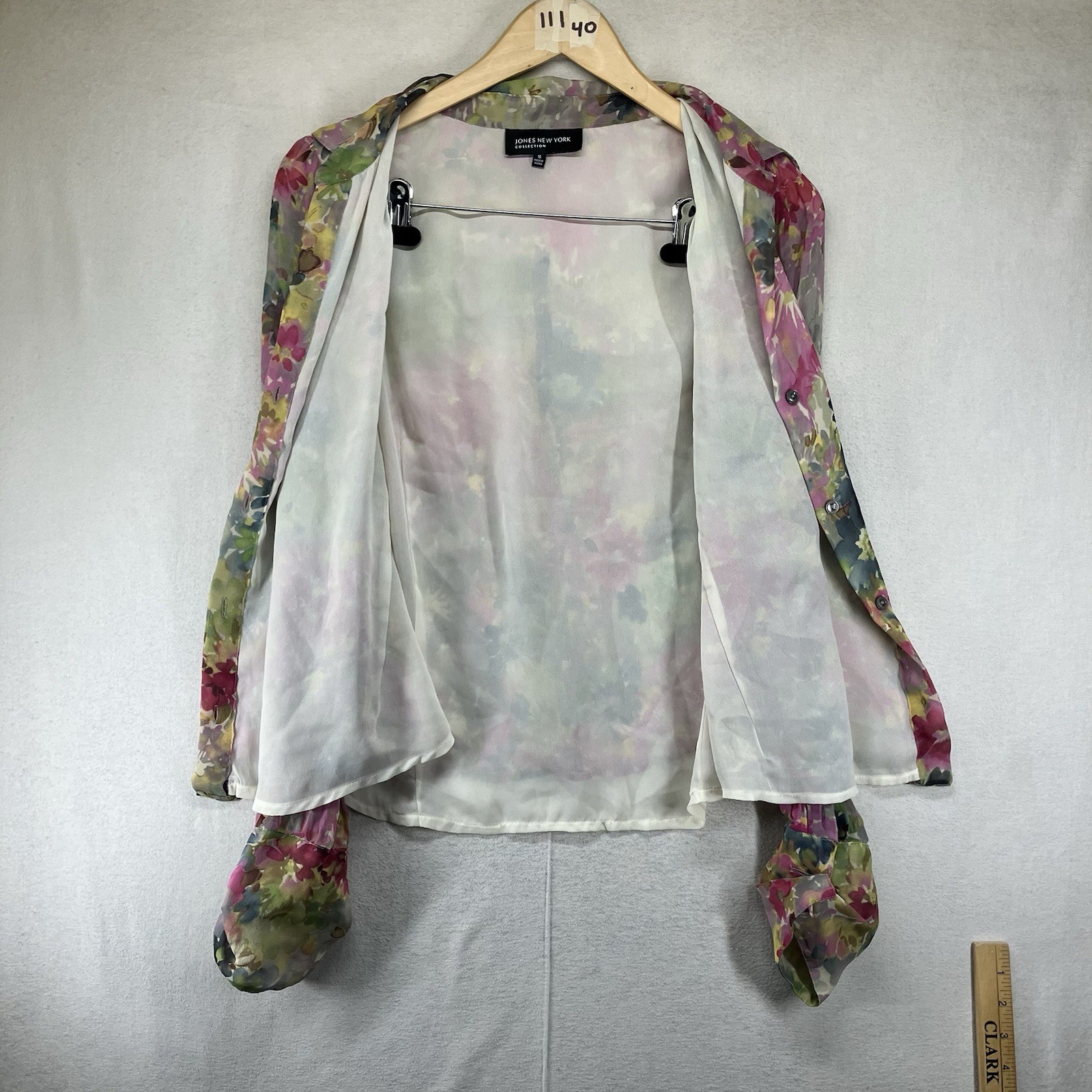 Women’s All Silk Blouse Sz 16 Multicolor Watercolor Floral Abstract Button Down