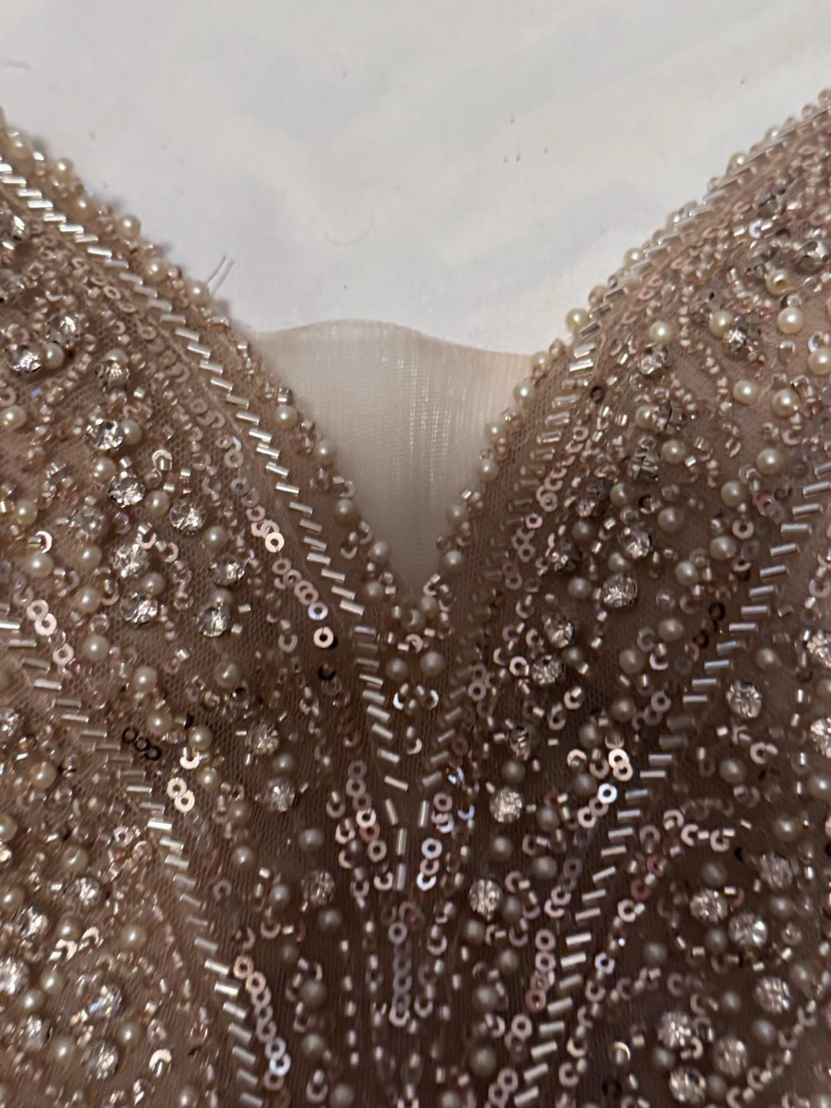 Ladivine by Cinderella Divine Champagne Beaded Sequin Mesh Gown Dress Size 12P