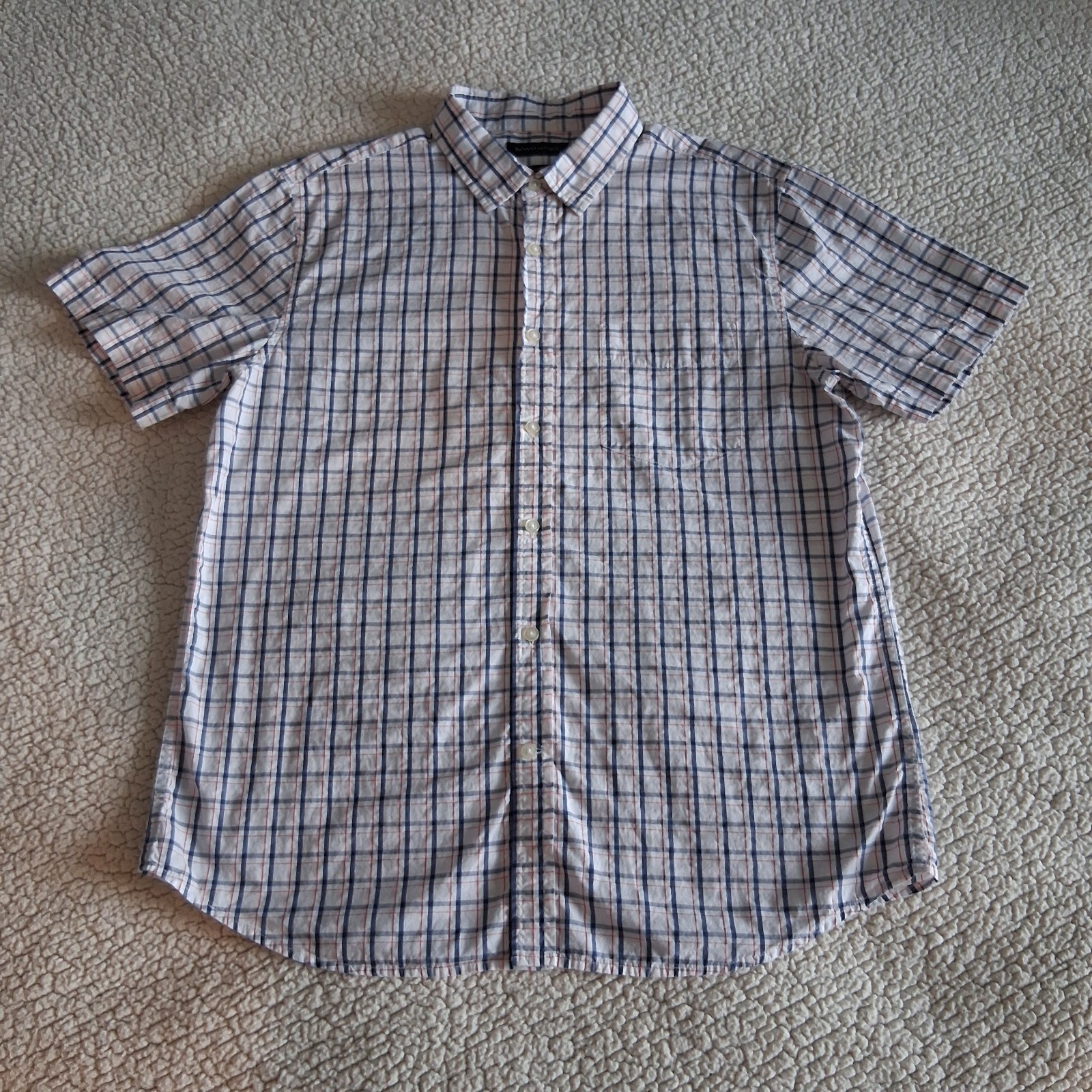Banana Republic Shirt Mens Large Size Slim Fit Button Up Plaid White Red Blue