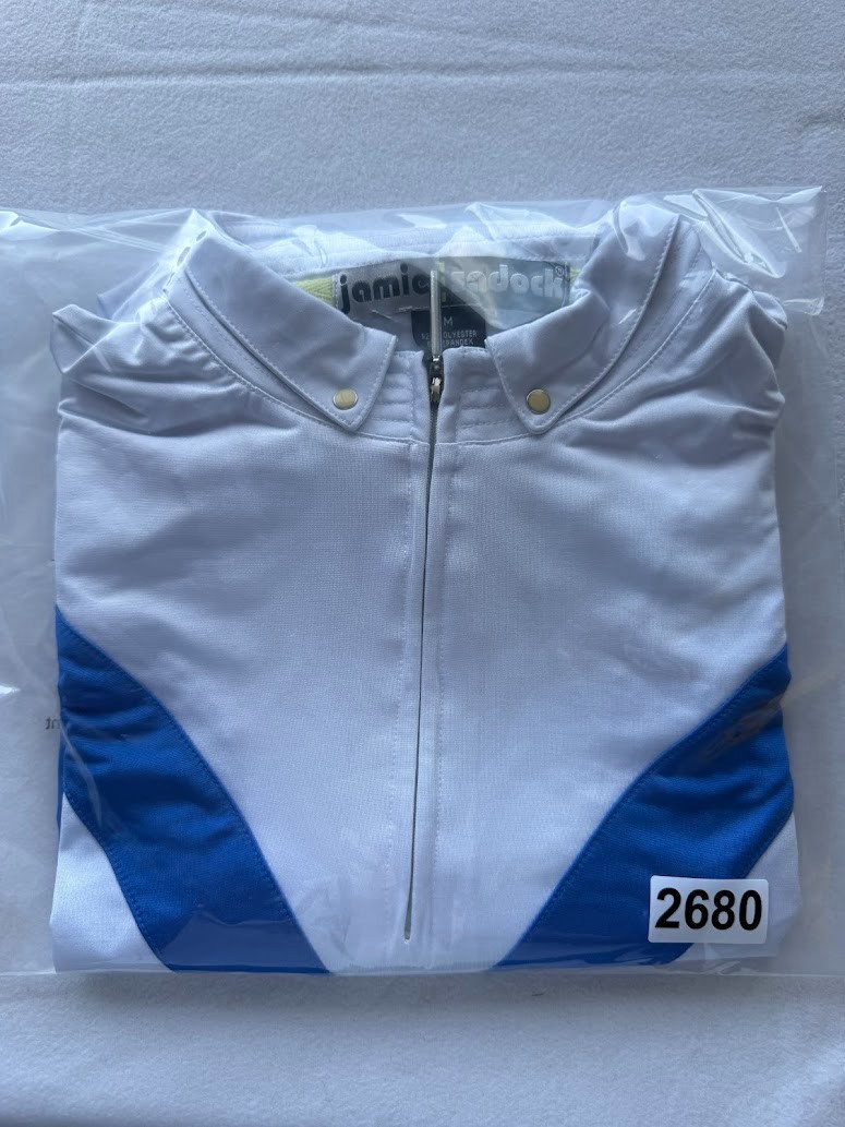 Jamie Sadock Golf Polo Women Medium White Blue Striped Quarter Zip Stretch Top