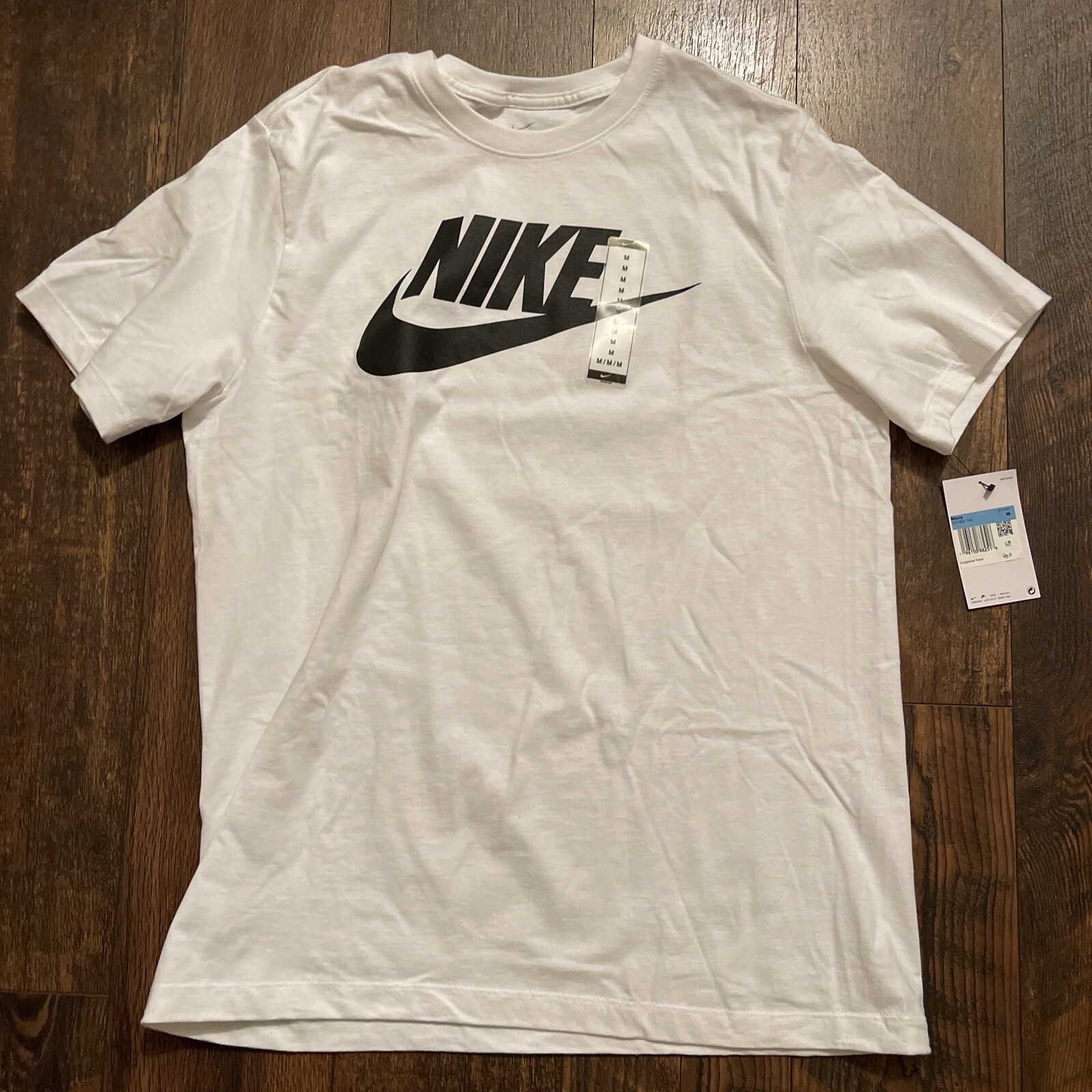 Nike Men’s T-Shirt Athletic Logo Swoosh Printed Active Short Sleeve White Tee M