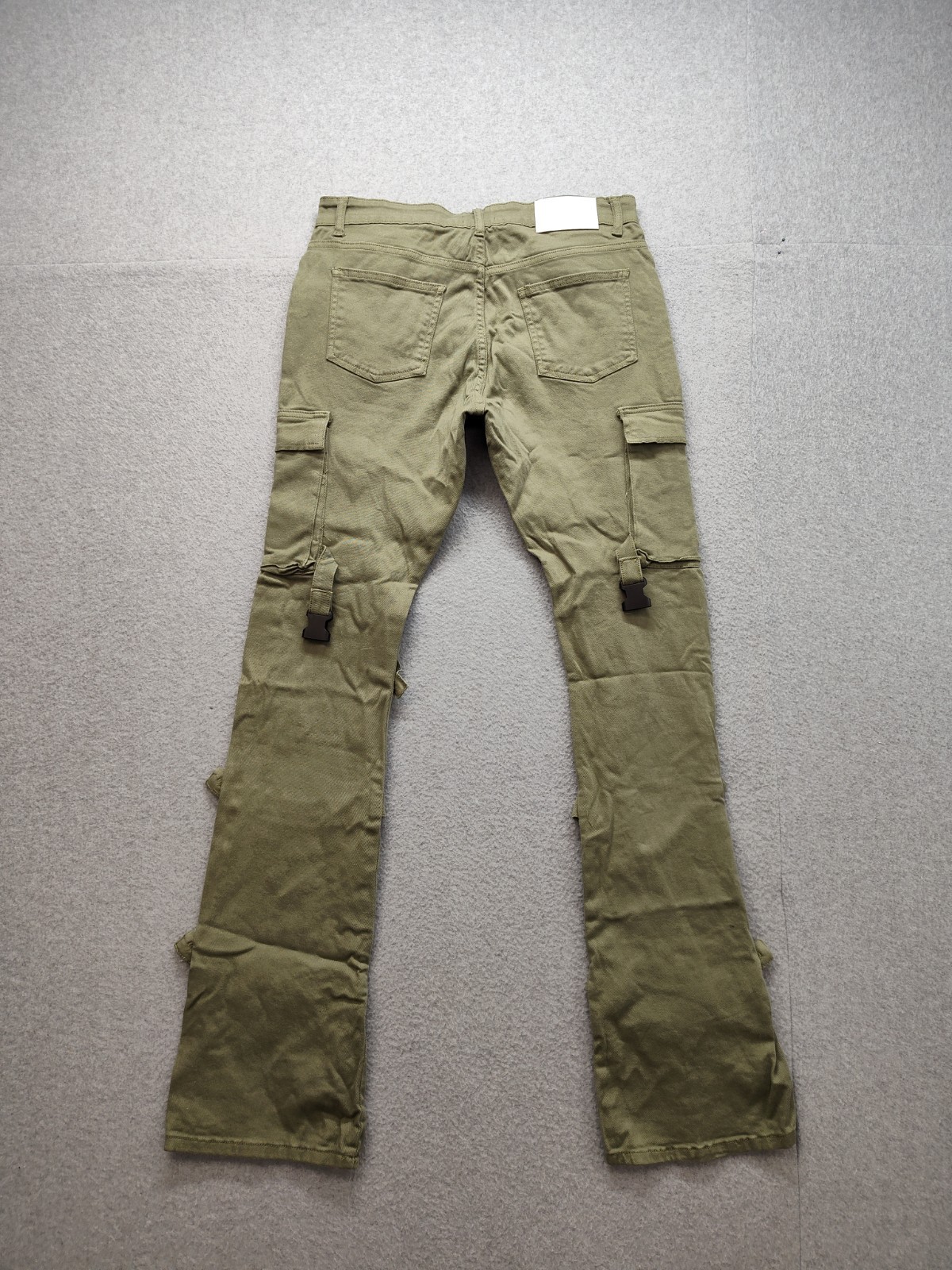 Boohooman Men Cargo Pant 34 Olive Green Utility Workwear Strappy Buckle Pockets