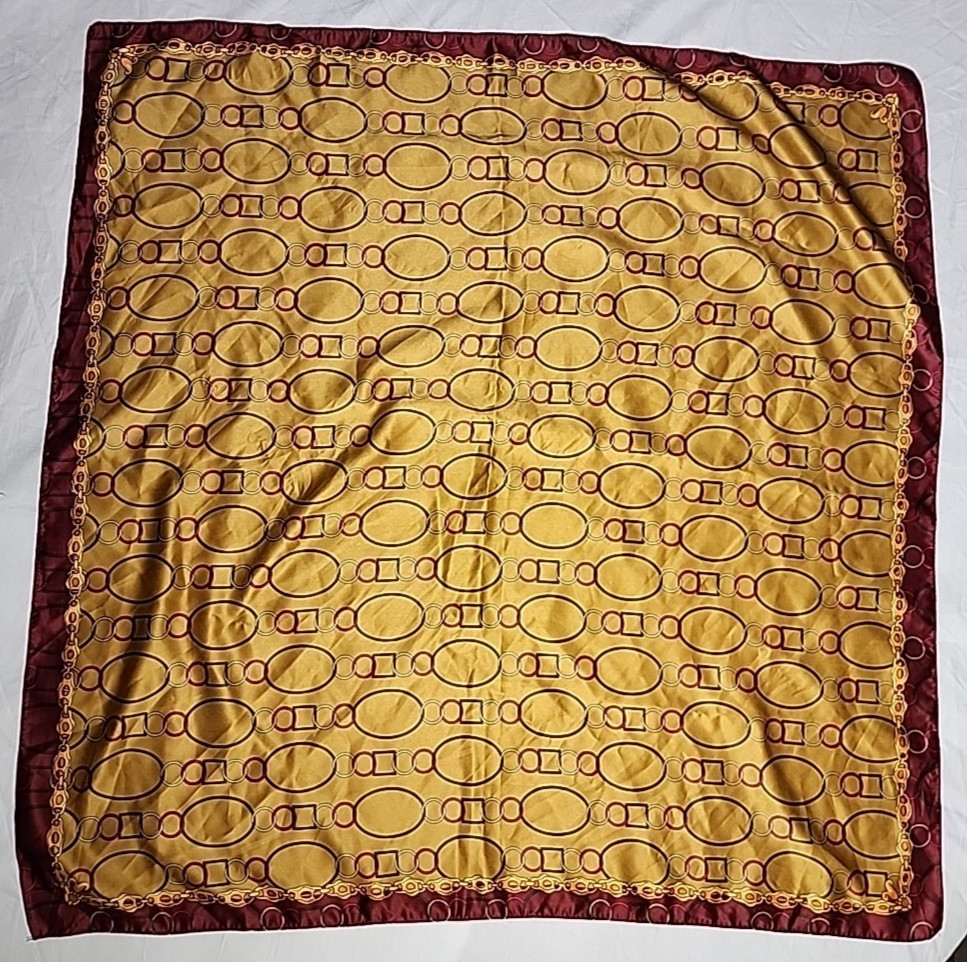 Zara Gold/Blue/Black Geometric Print Polyester Square Scarf 27.5″X27.5″ Medium