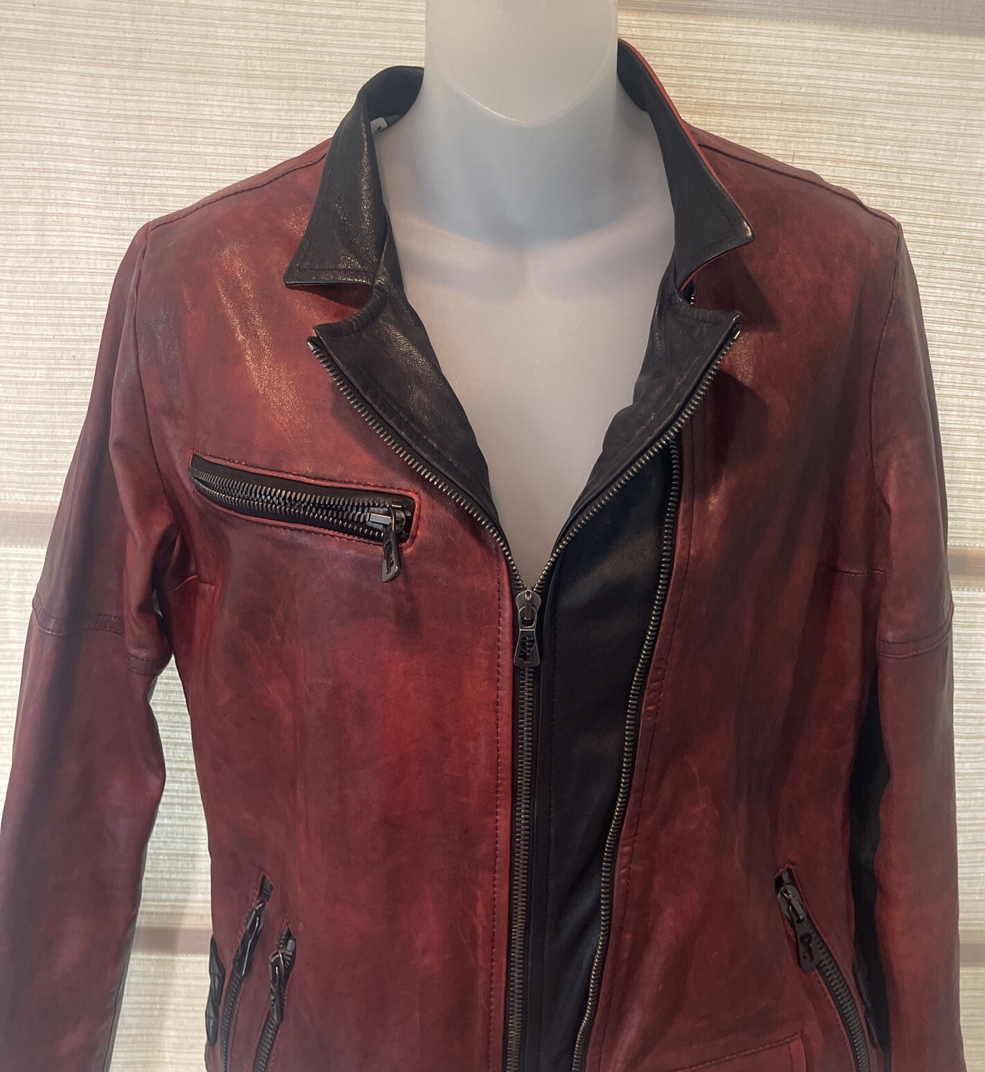 Benheart Limited Edition Red/Blk Moto Leather Jacket Made Italy Sz. 44 US 6 NWOT