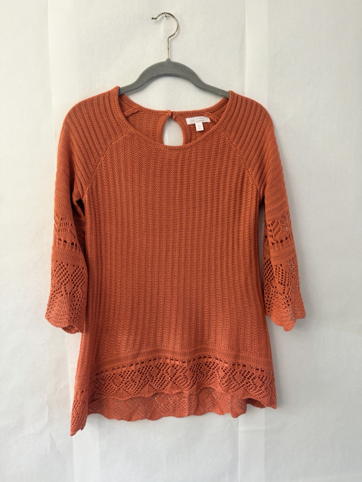 LC Lauren Conrad Texture Knit Tunic Rust Orange Color Size XS Keyhole Back