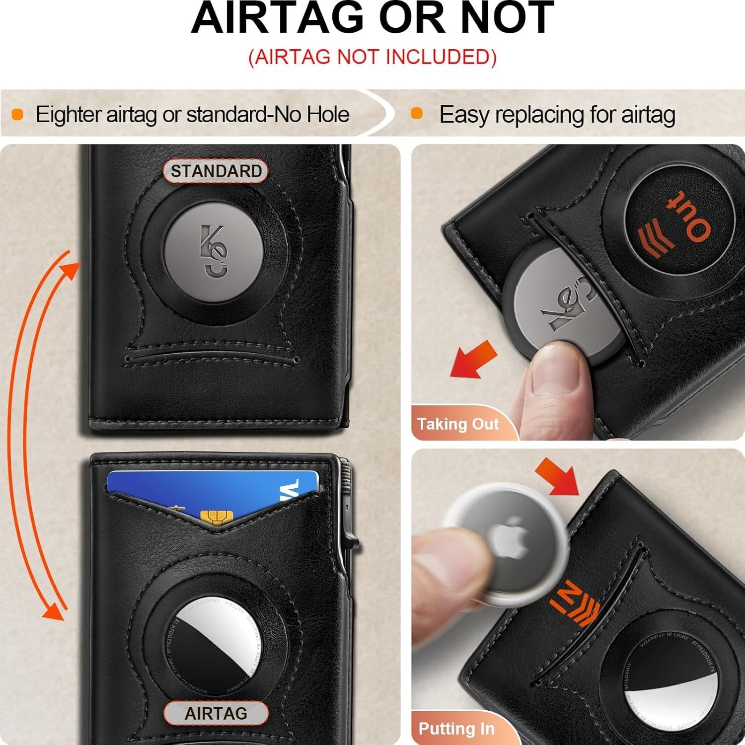 Slim Leather Front Pocket Wallet with Money Clip, AirTag Compatible, Compact Des