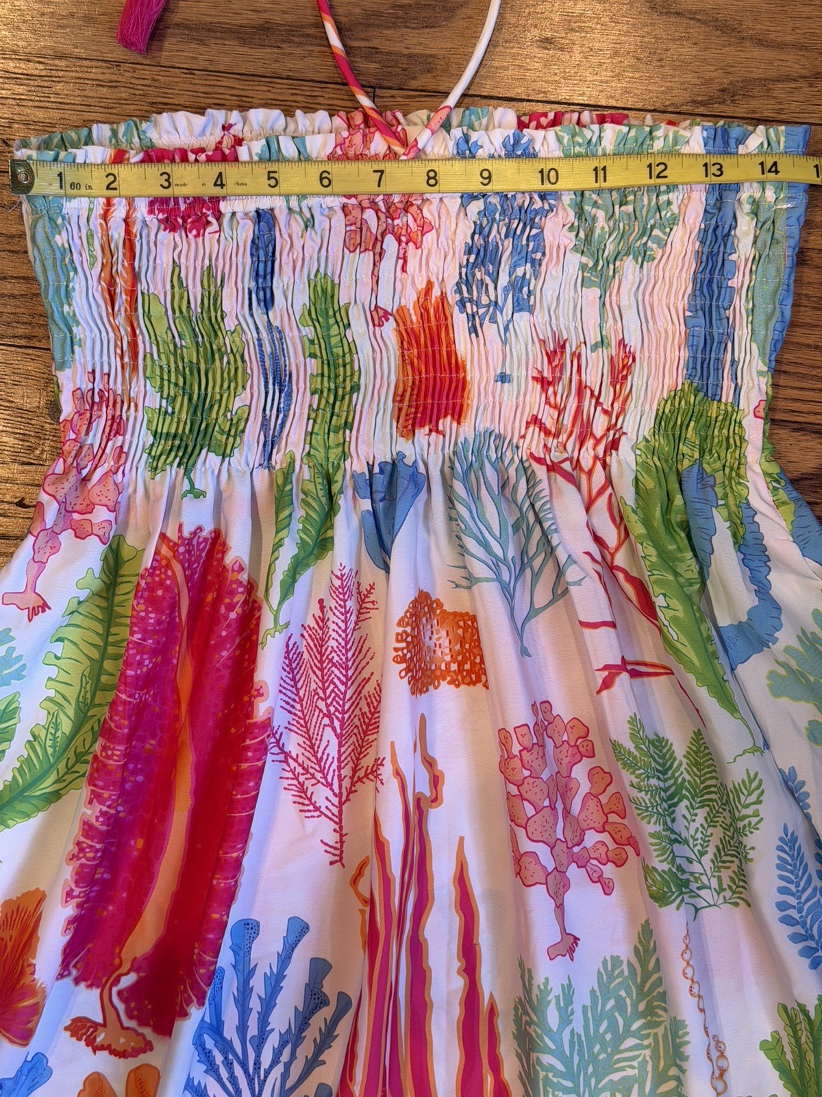 Gretchen Scott Coral Seaweed Print Smocked Maxi Skirt OS White Pink Green