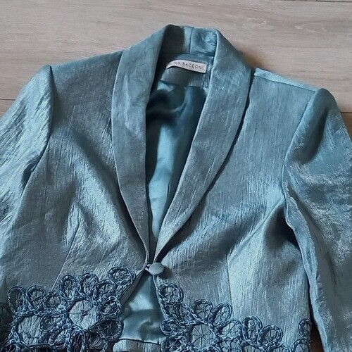 Gina Bacconi Duck Egg Dress & Jacket Faux Silk Embellished Wedding Occasion UK8