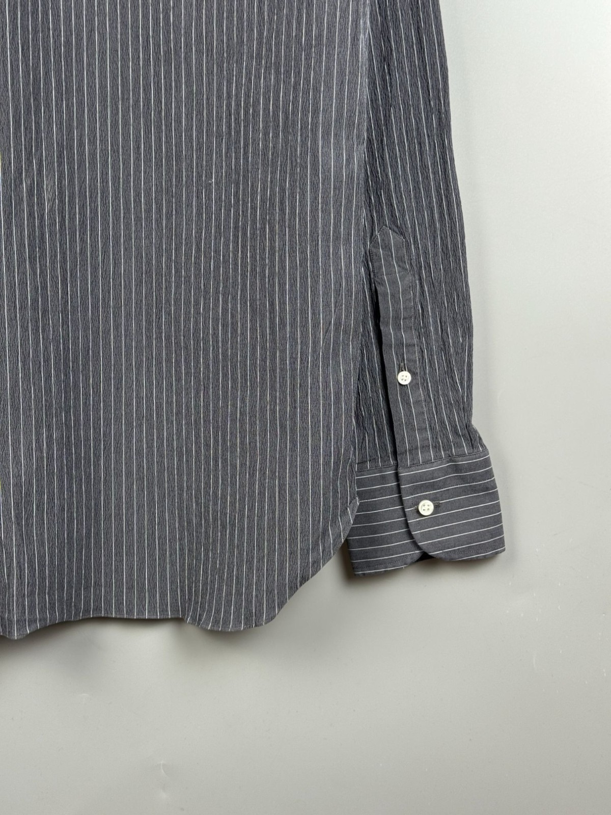 Men’s Giampaolo Gray Cotton Blend Seersucker Long Sleeve Shirt Neck Size 17 in