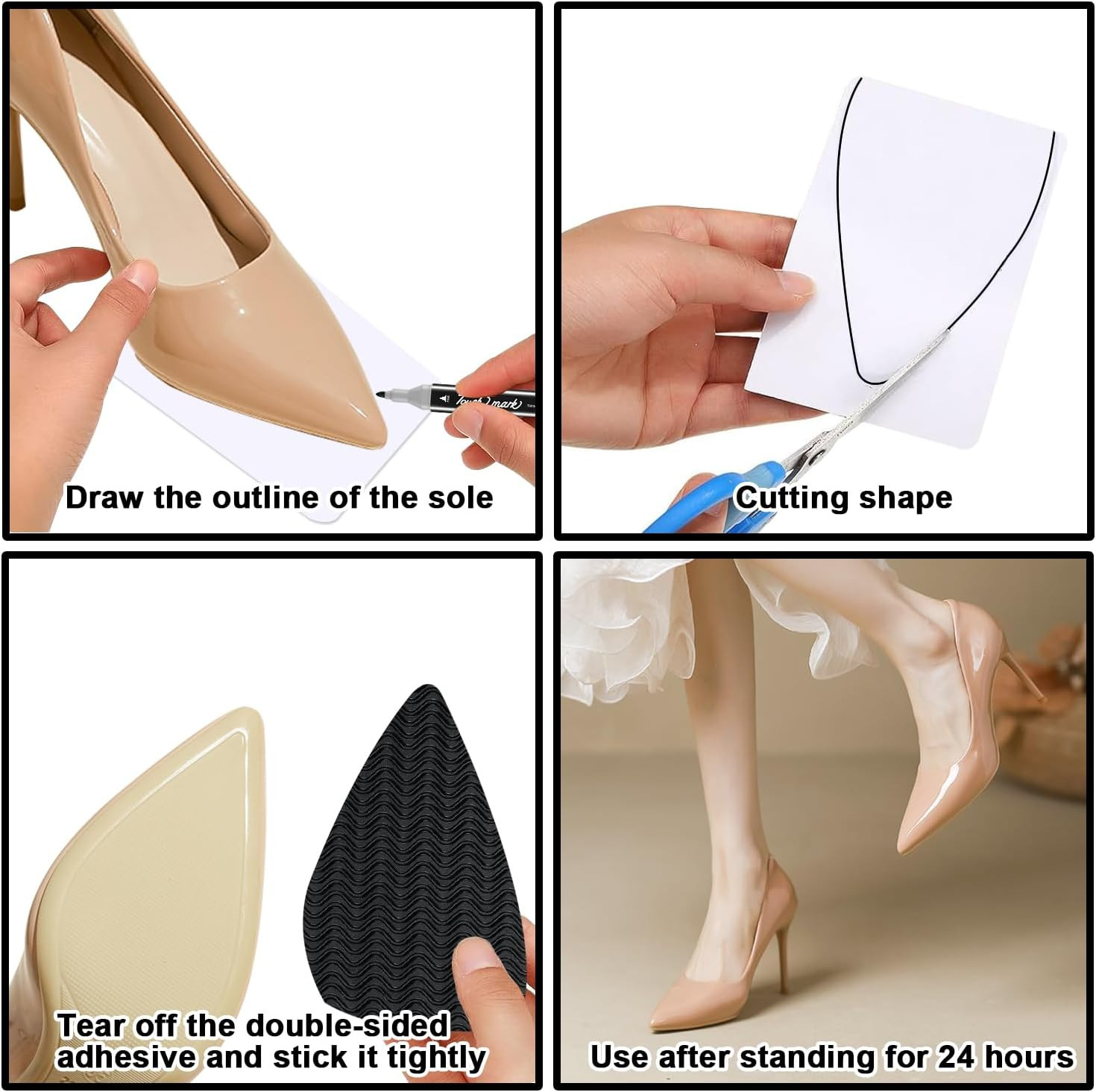 Shoe Sole Protectors 4 PCS Self Adhesive Rubber Shoe Bottom Grip Pads 4 x 6 inch