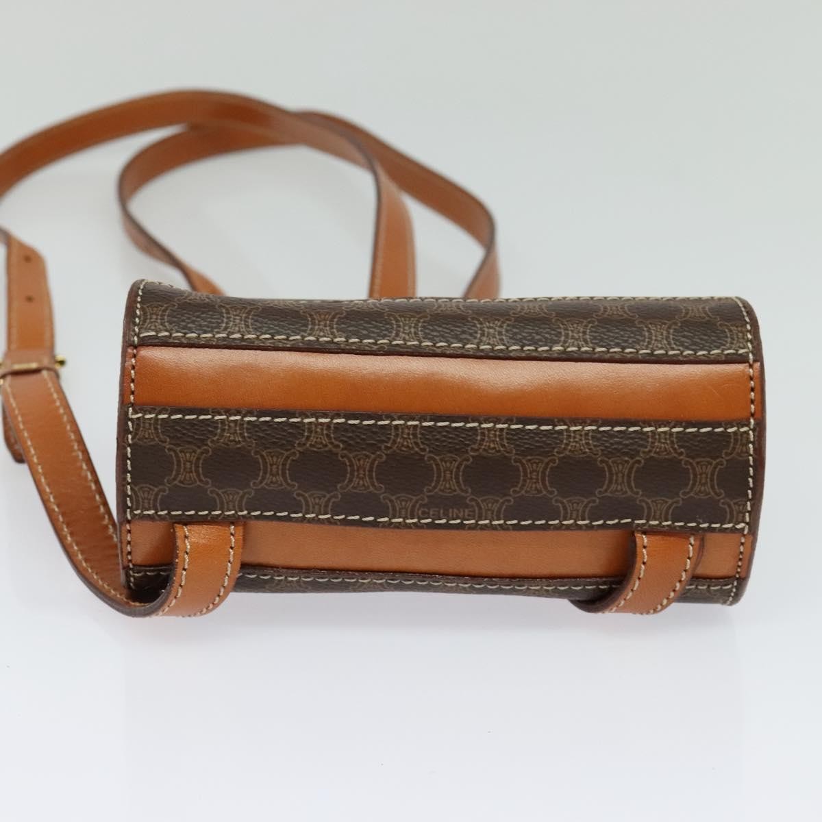 CELINE Macadam Canvas Backpack PVC Leather Brown Gold Auth 124609