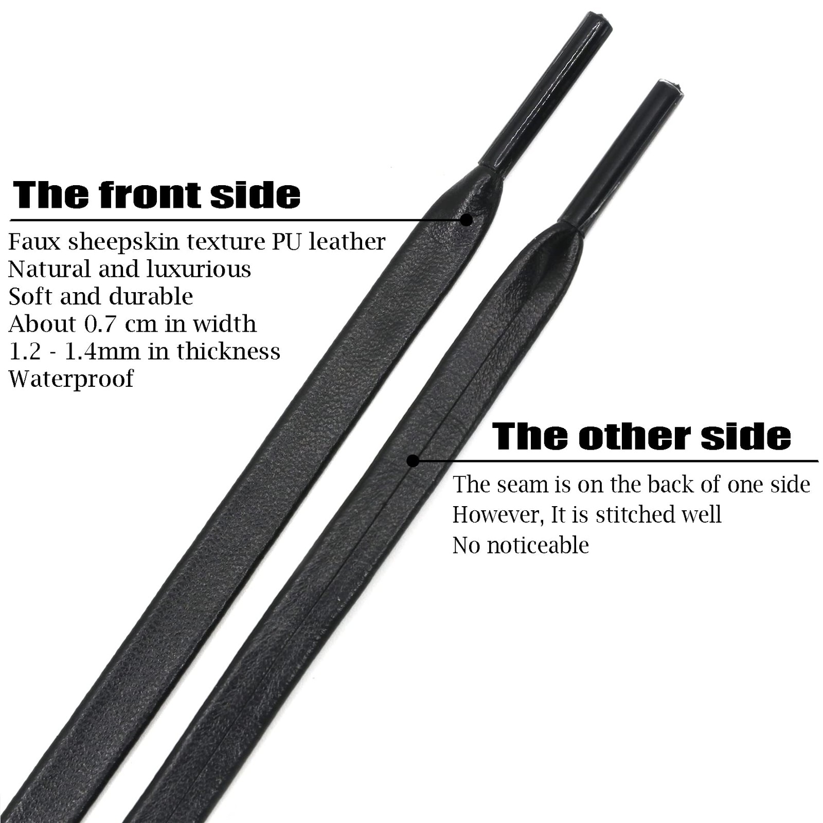 Flat PU Leather Laces: Waterproof Shoelaces for 63 Inch(160cm) 02 Black