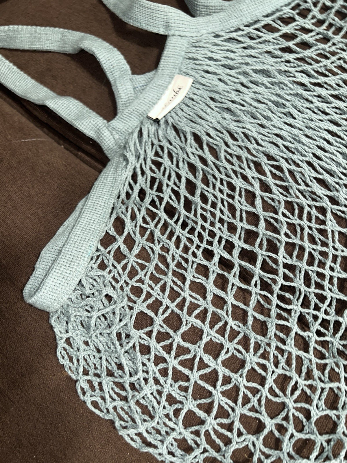 Ilauke Reusable Cotton Knit Mesh Net Tote Bag in Teal color, Lightweight beach.