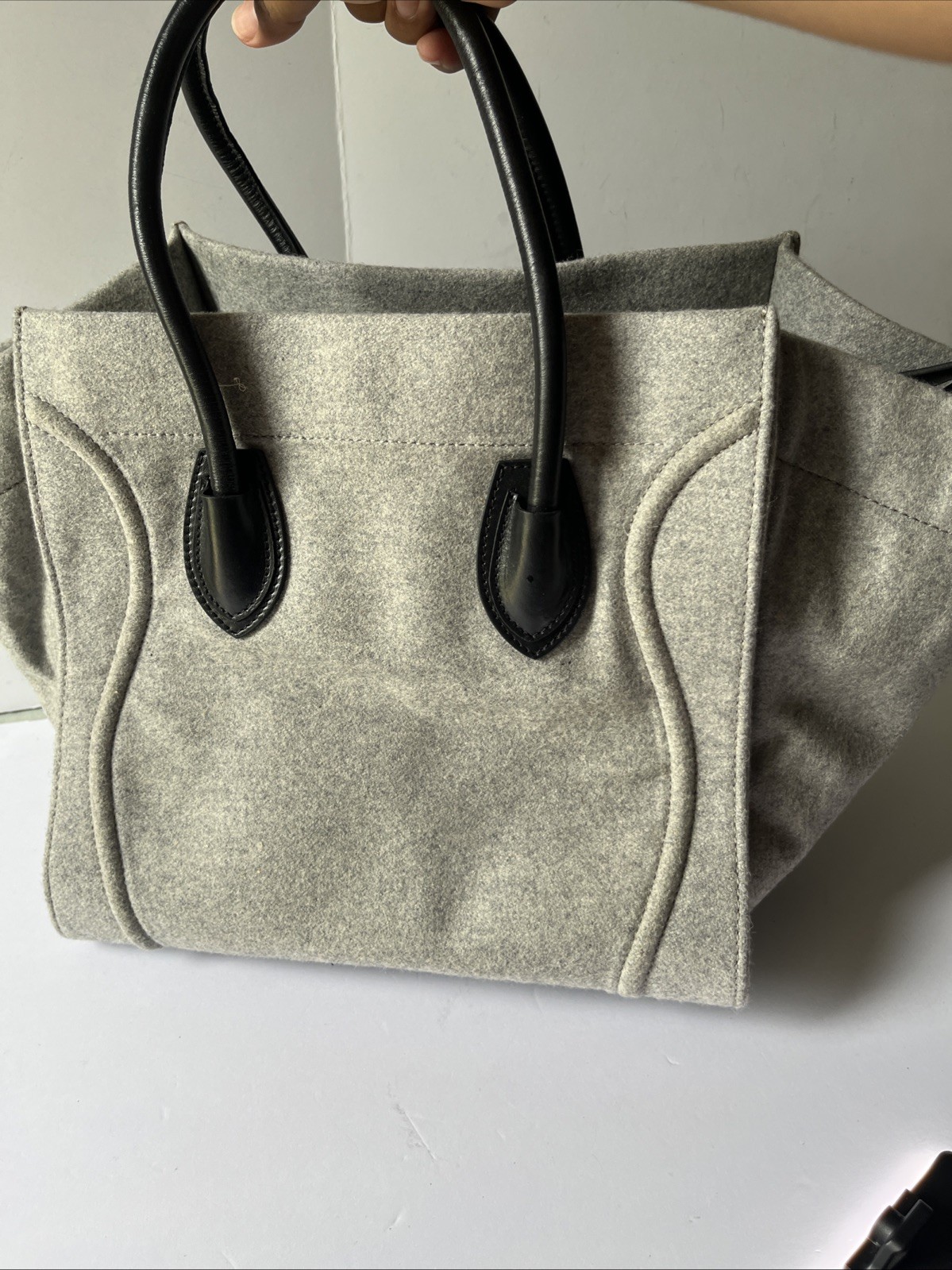 Céline Medium Phantom Luggage Tote Grey Felt Black Leather Trim