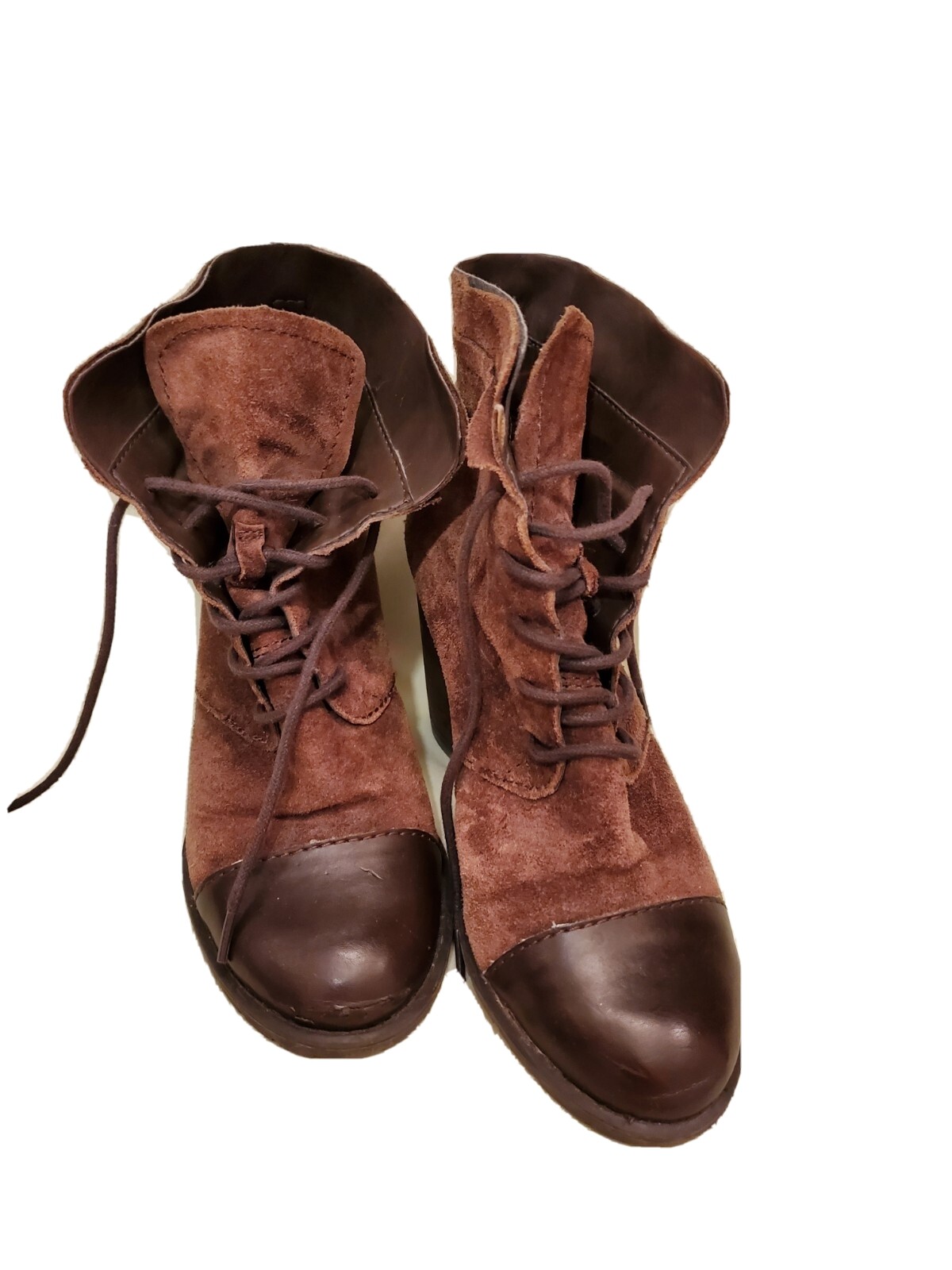 Franco Sarto Brown two-tone Lace Up Granny Boots 7M leather and man-made