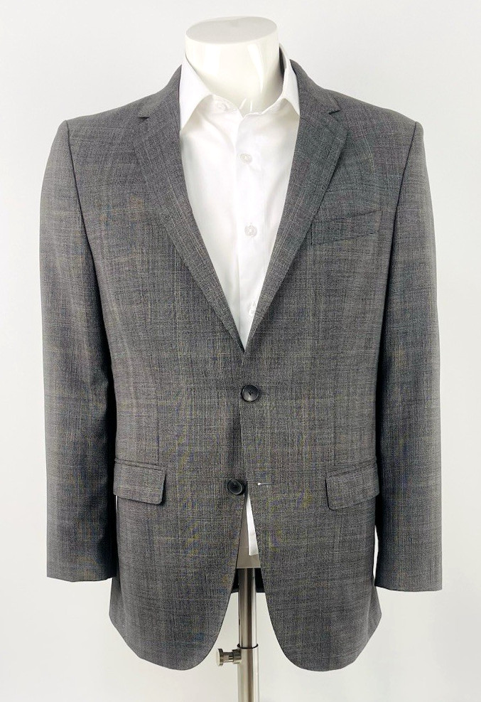 Harry Rosen x Hugo Boss Stretch Tailoring Suit 38R Gray Plaid Wool Blend 33×28 S
