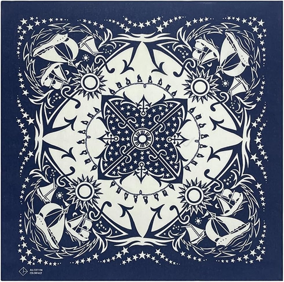 4-Pack 100% Cotton Bandana Set, Vintage Graphic Print, 22×22 inches
