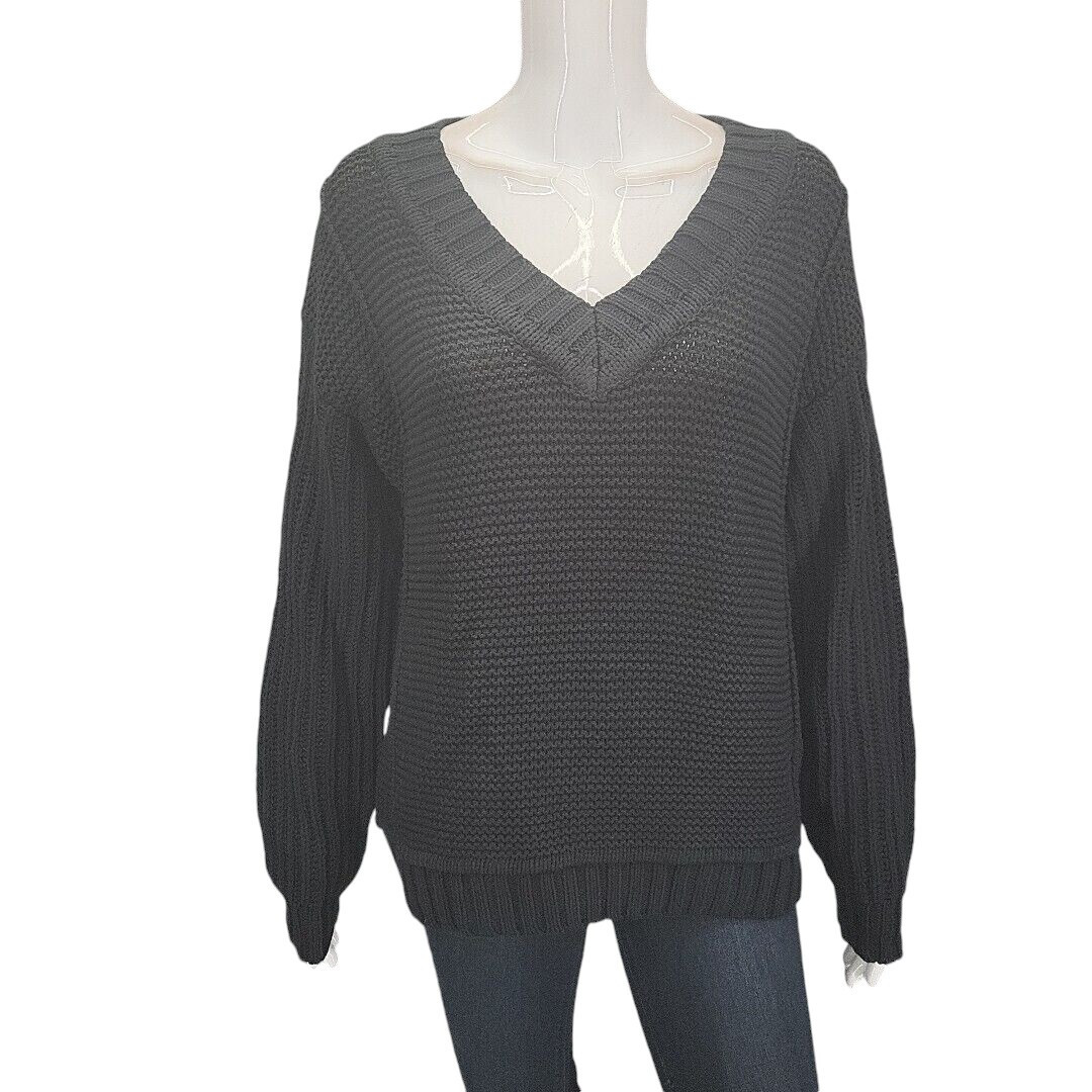 Encore by Idina Menzel Womens Trendy V-Neck Sweater Medium Size Black Pullover