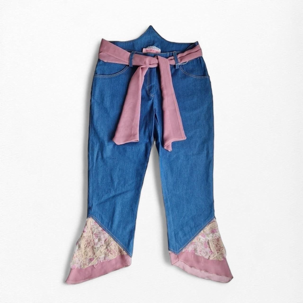 Blue Pink Y2K Capris Lace Trim Fairycore Streetwear 00s Funky Chic Glam Size S