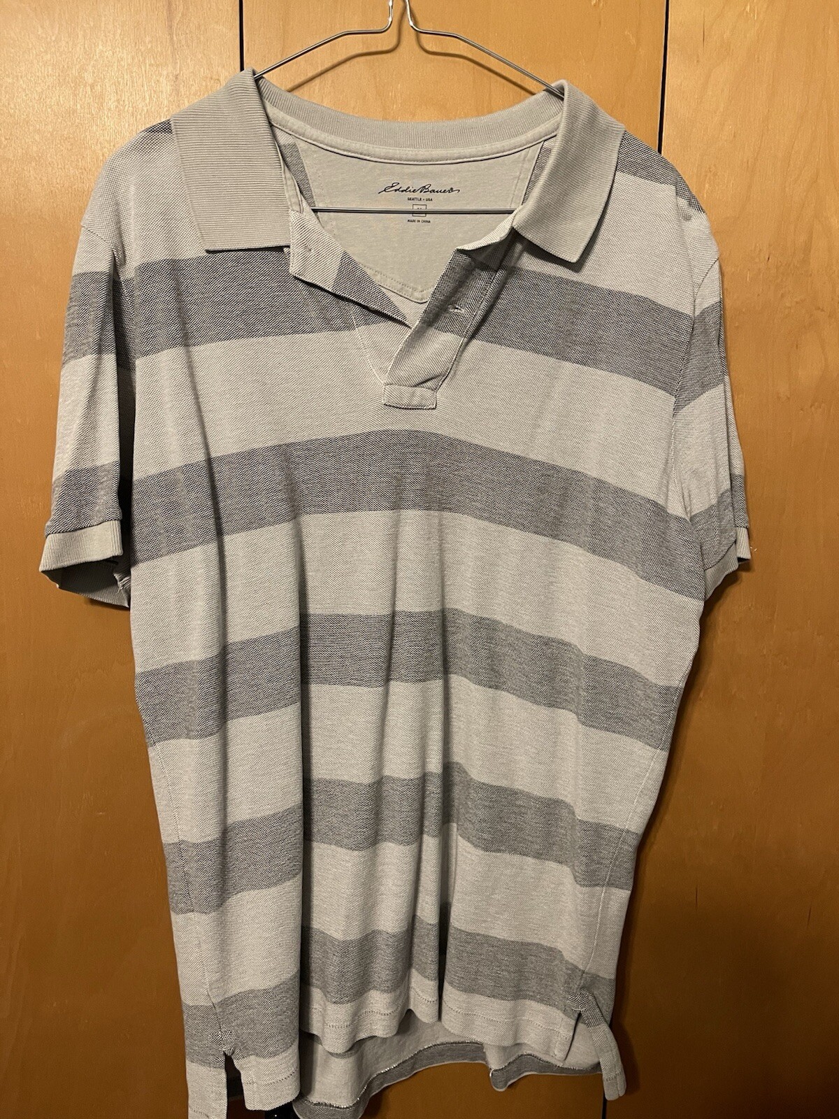 EDDIE BAUER CLASSIC PIQUE COTTON HEATHER CHARCOAL GRAY STRIPED POLO MEDIUM MEN