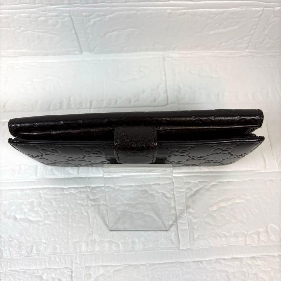 Gucci GUCCI Gucci Shima Long Wallet Logo Plate Dark Brown